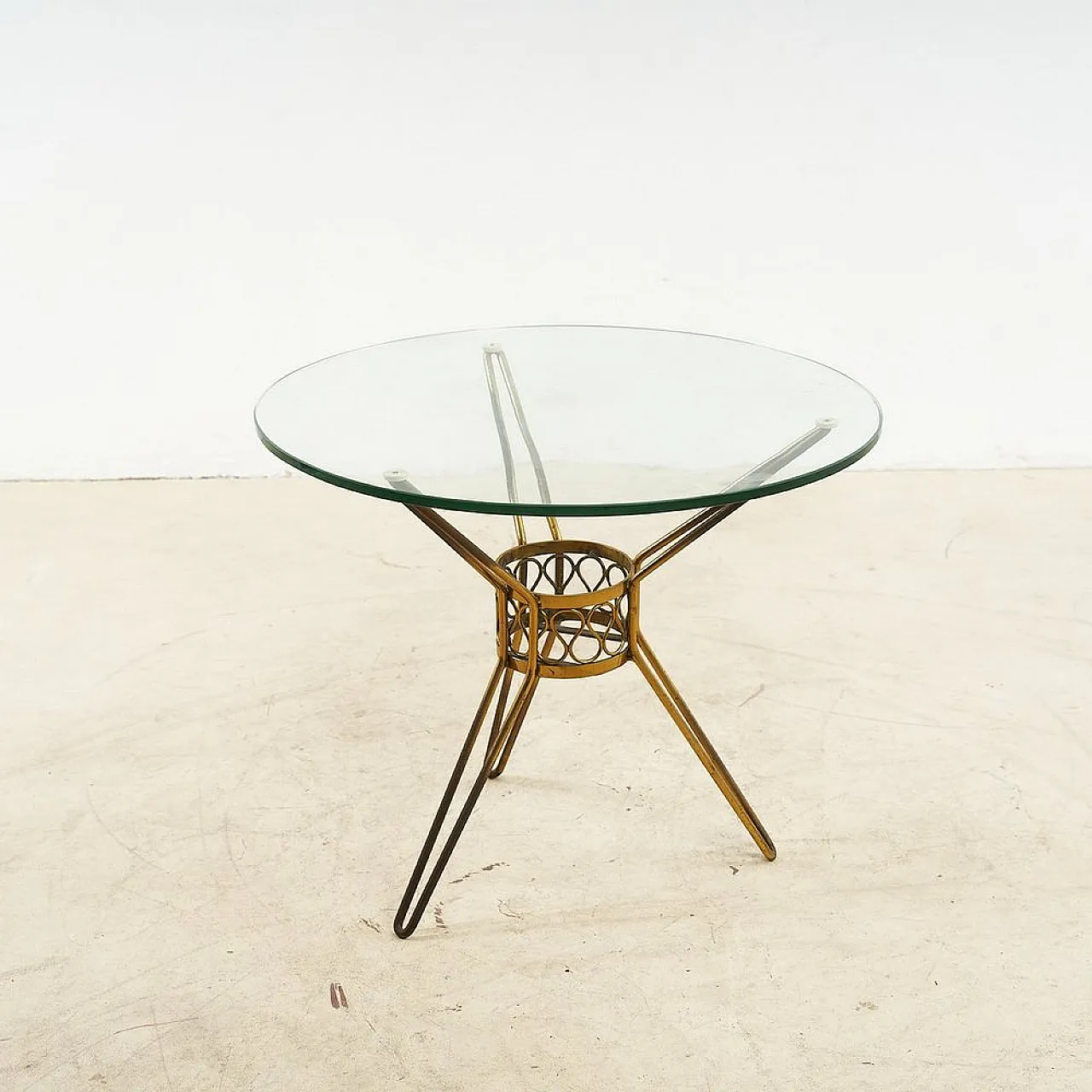 Metal and Glass round side Table, 1950s 1
