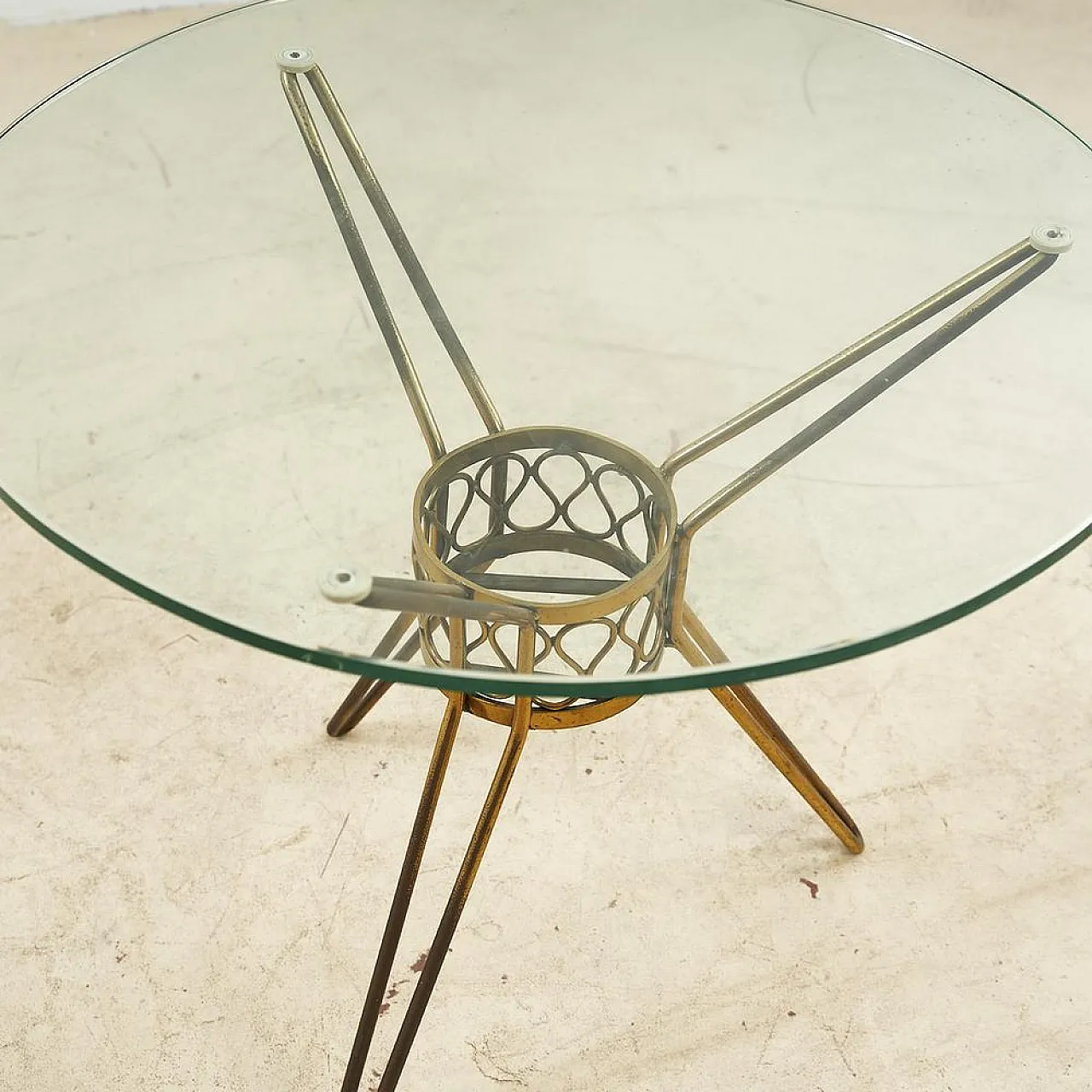 Metal and Glass round side Table, 1950s 3