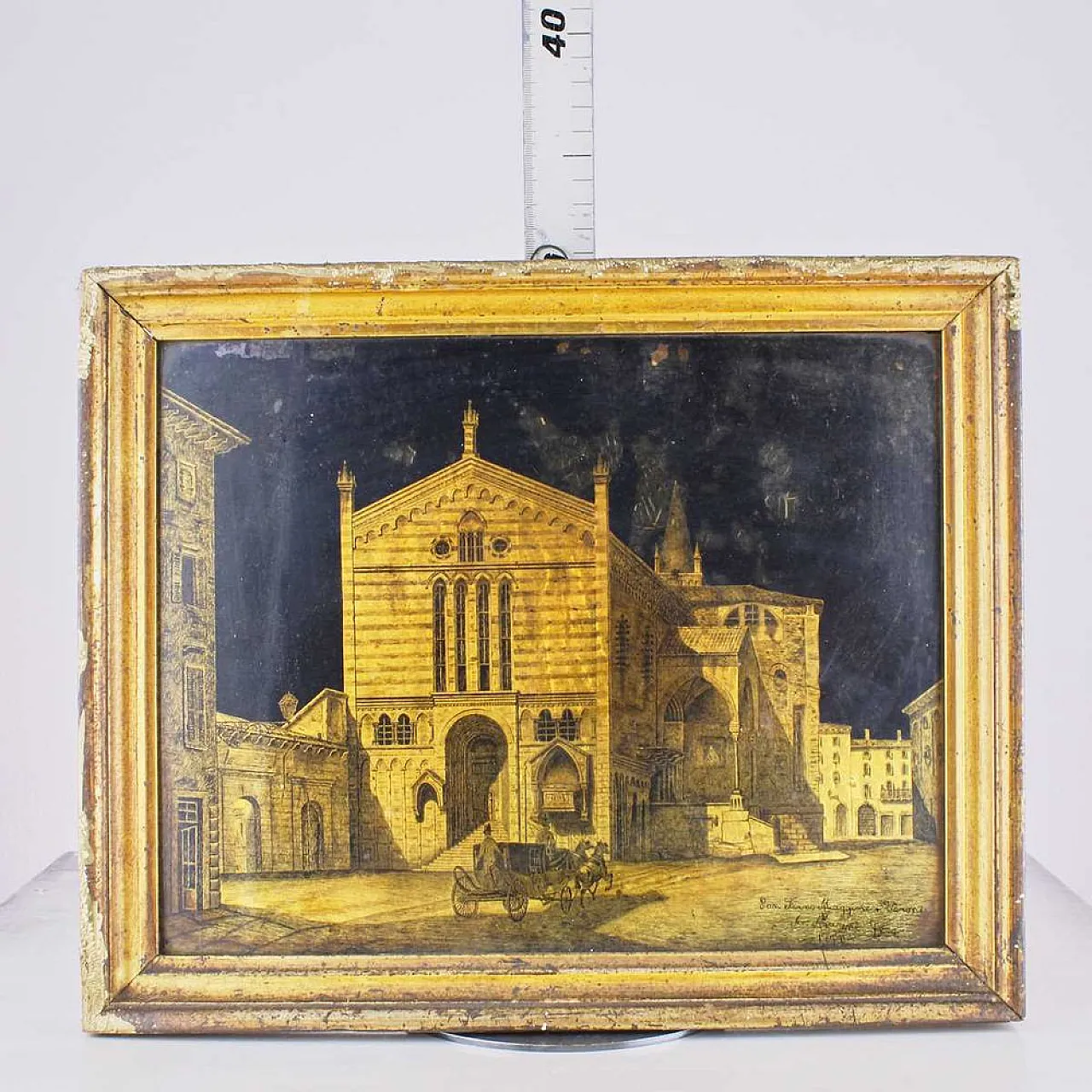 A. Marini, Basilica San Fermo Verona, Painting on Glass Slab, 20th c. 1