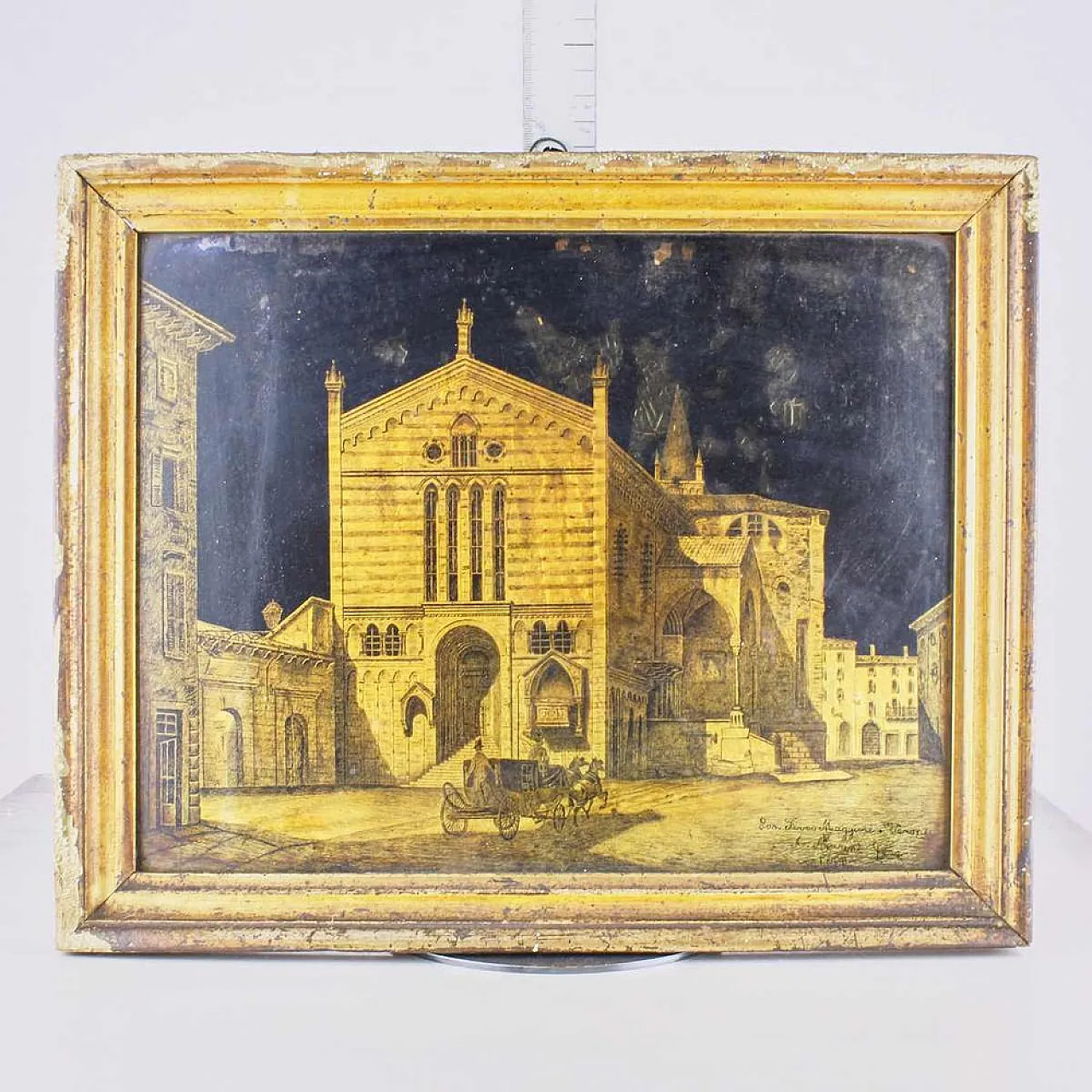 A. Marini, Basilica San Fermo Verona, Painting on Glass Slab, 20th c. 2