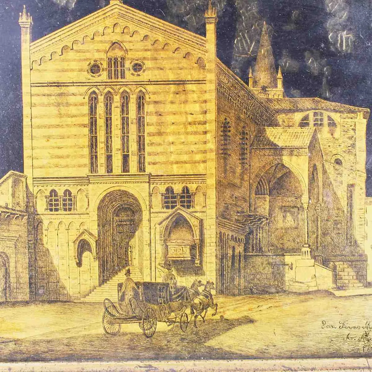 A. Marini, Basilica San Fermo Verona, Painting on Glass Slab, 20th c. 3