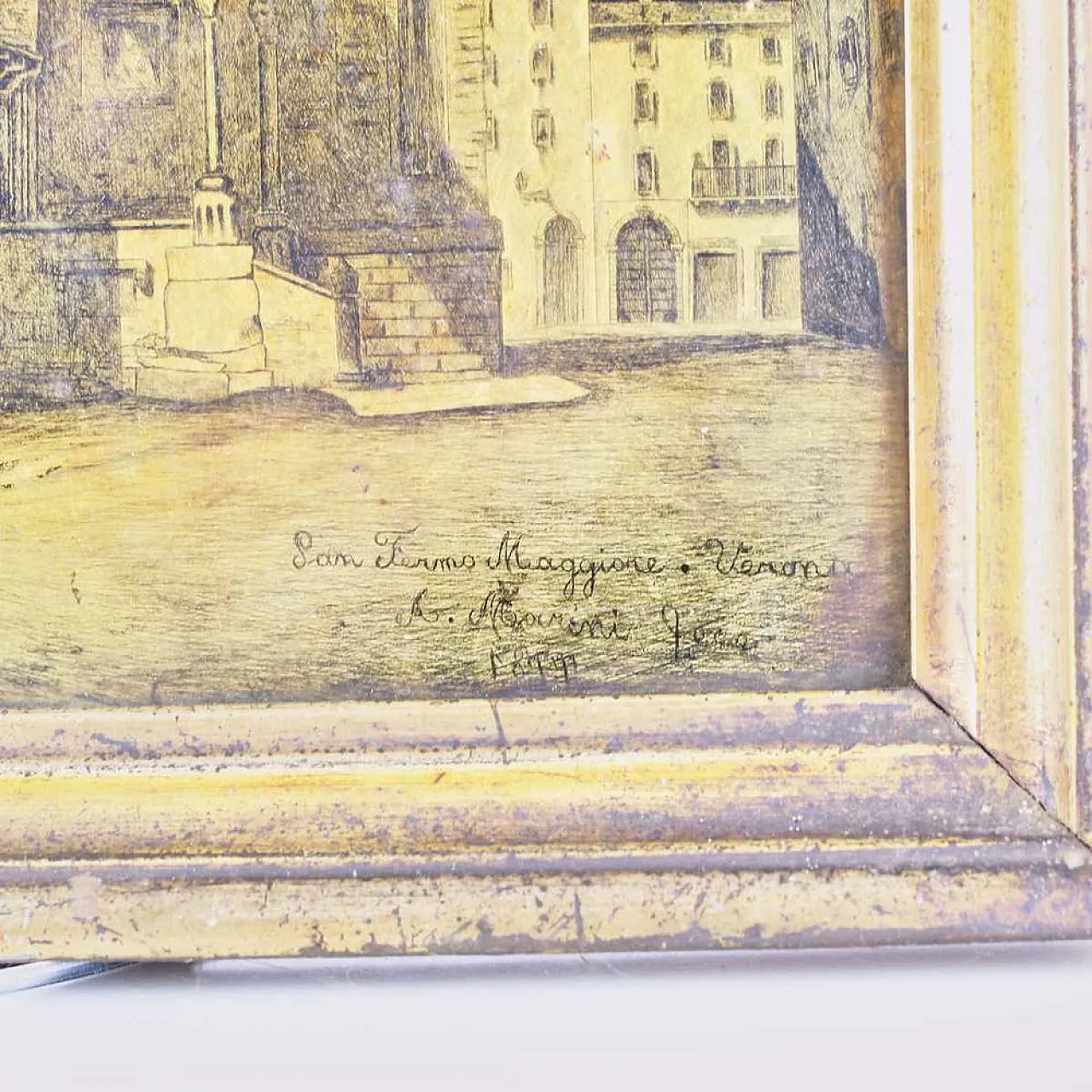 A. Marini, Basilica San Fermo Verona, Painting on Glass Slab, 20th c. 4