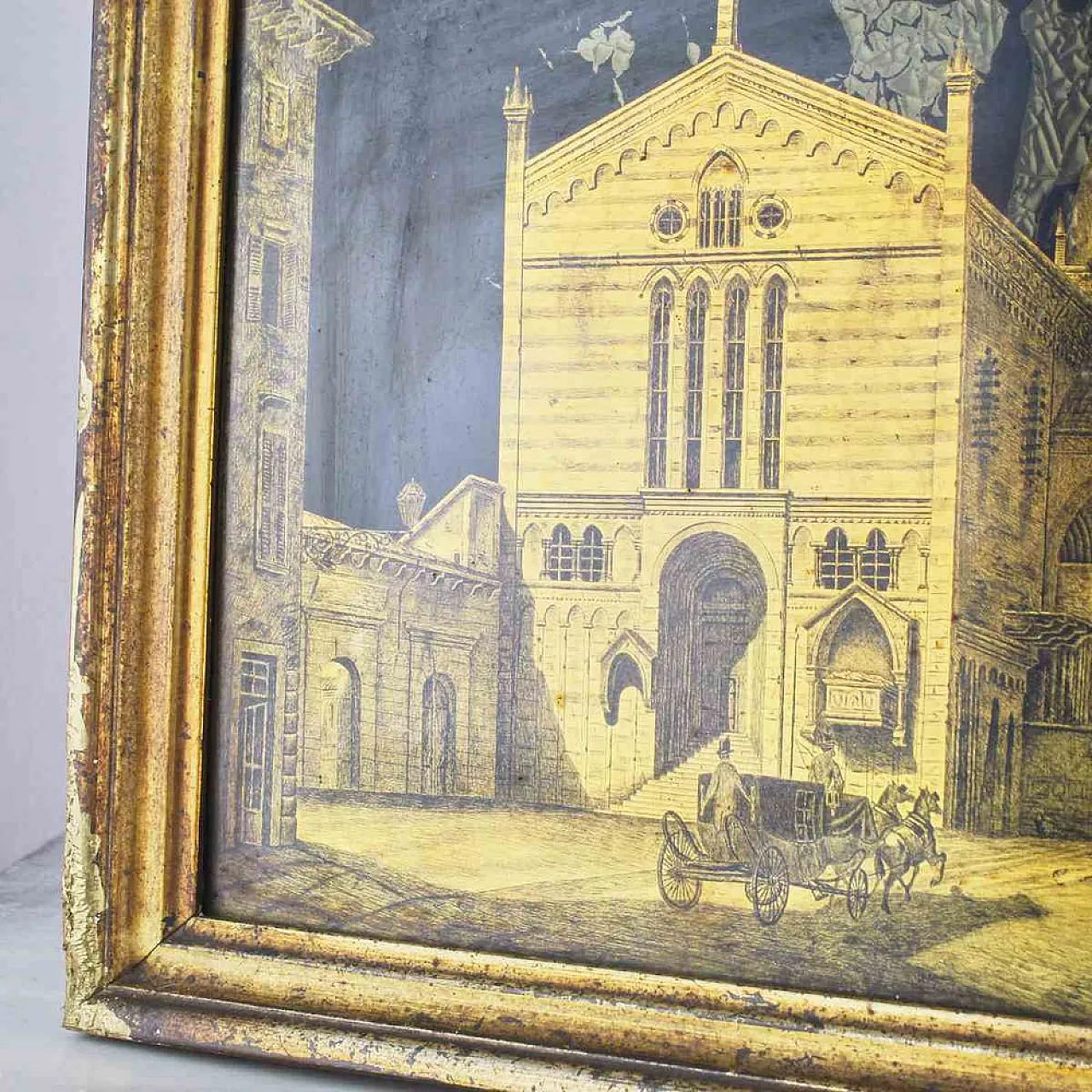 A. Marini, Basilica San Fermo Verona, Painting on Glass Slab, 20th c. 7