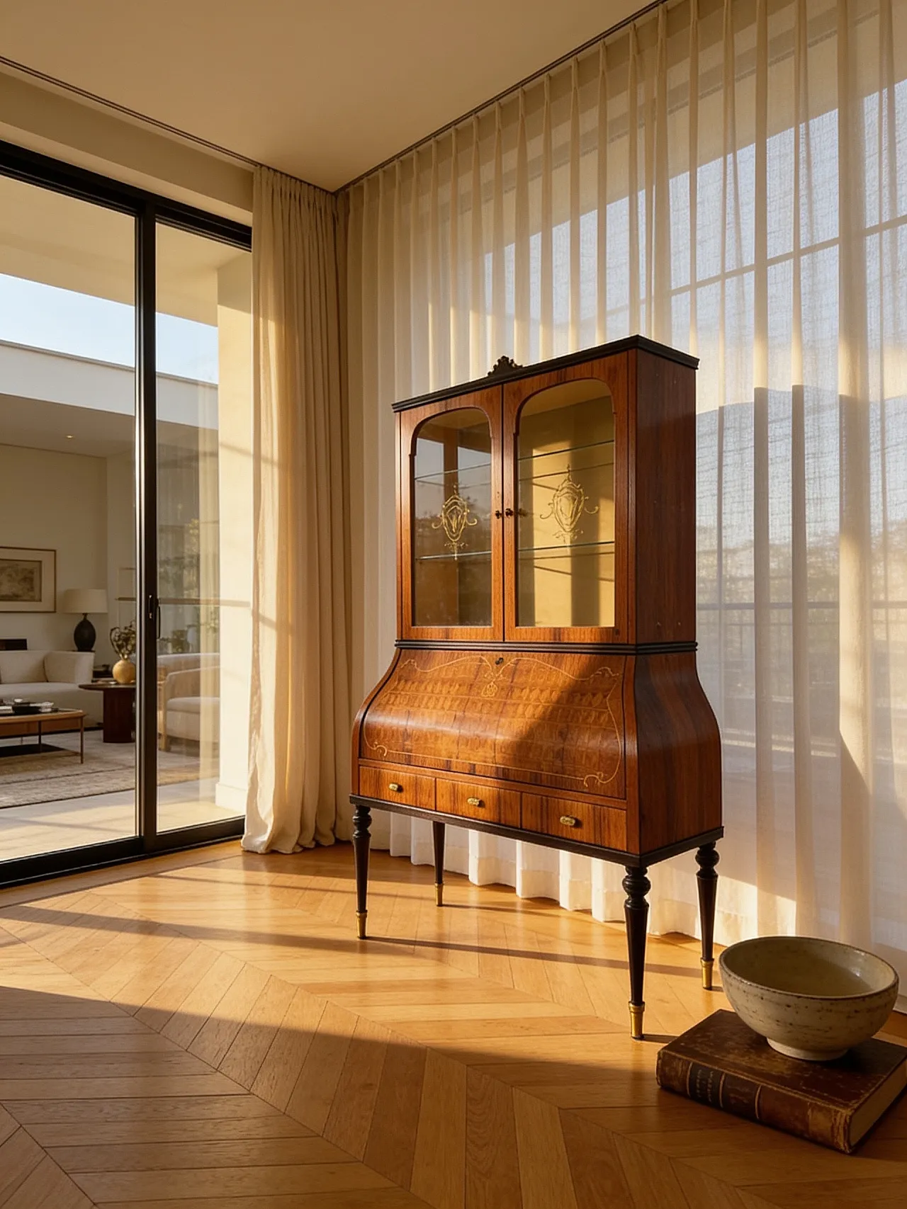 Italian Mid-Century Louis XV Style Marquetry Secrétaire Bookcase, 1960 2