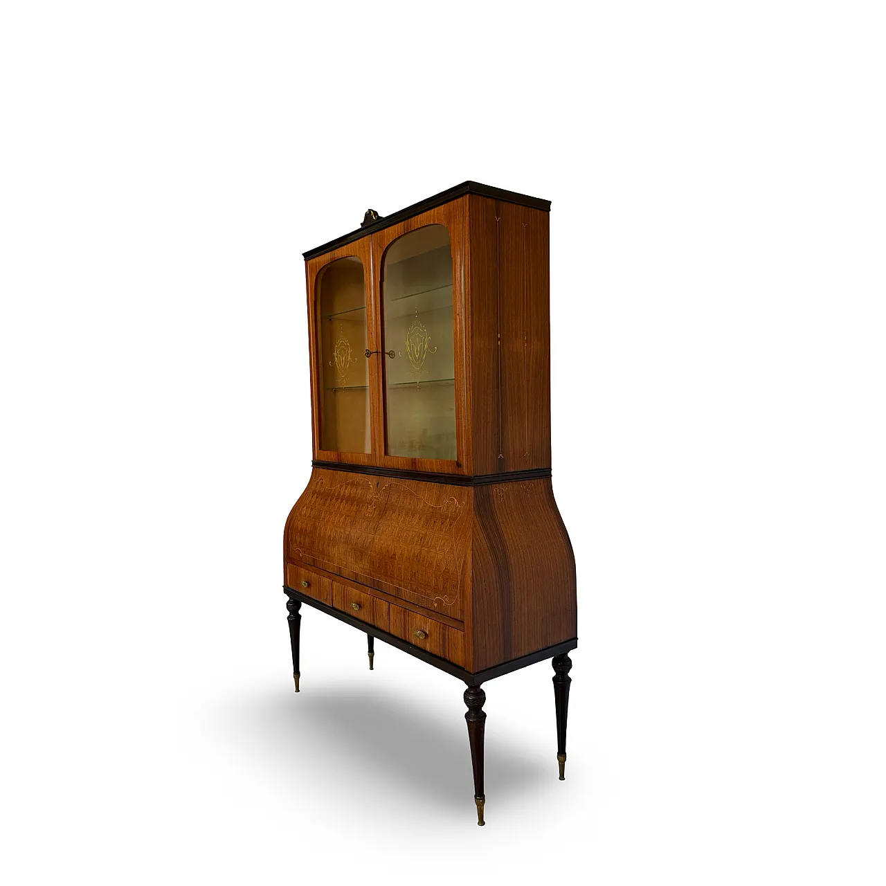 Italian Mid-Century Louis XV Style Marquetry Secrétaire Bookcase, 1960 3