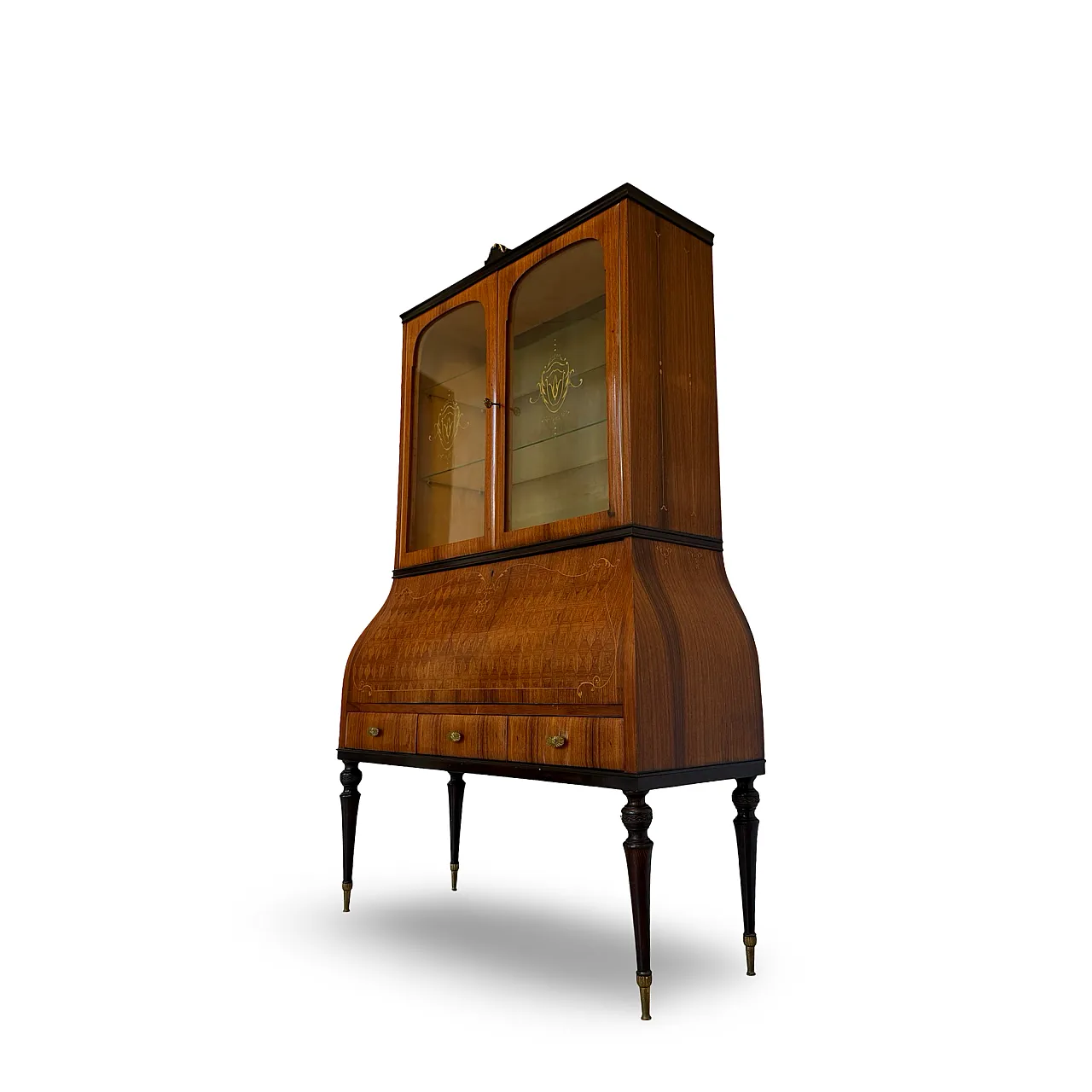 Italian Mid-Century Louis XV Style Marquetry Secrétaire Bookcase, 1960 4