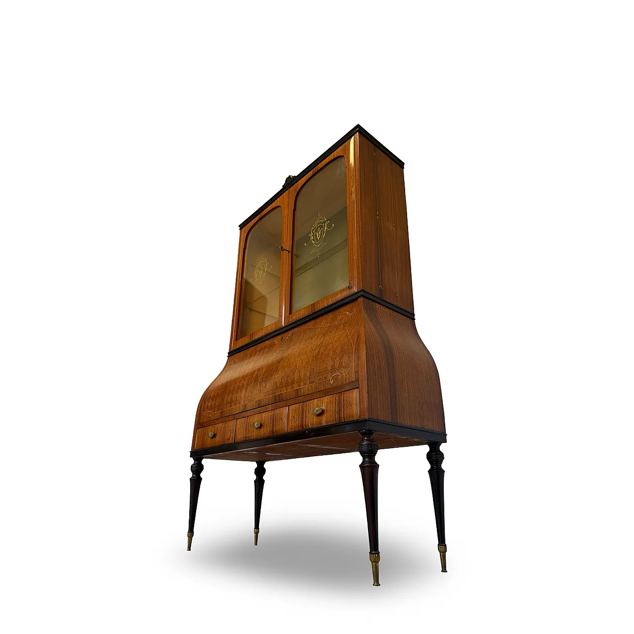 Italian Mid-Century Louis XV Style Marquetry Secrétaire Bookcase, 1960 5