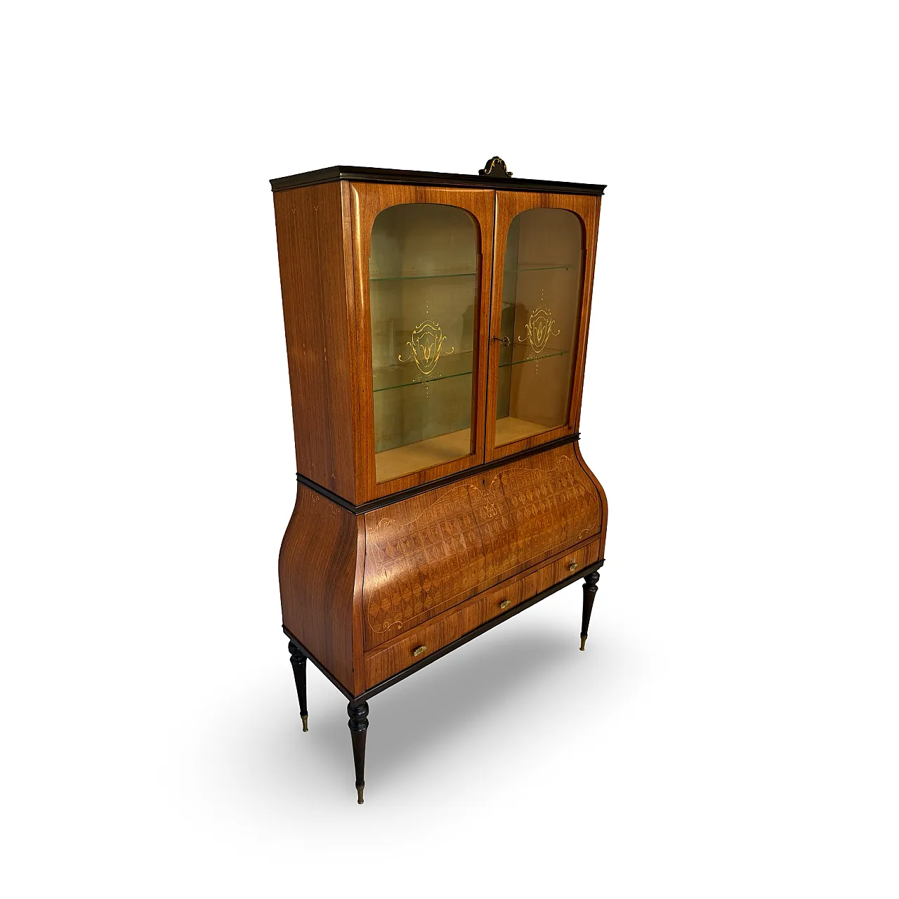 Italian Mid-Century Louis XV Style Marquetry Secrétaire Bookcase, 1960 7