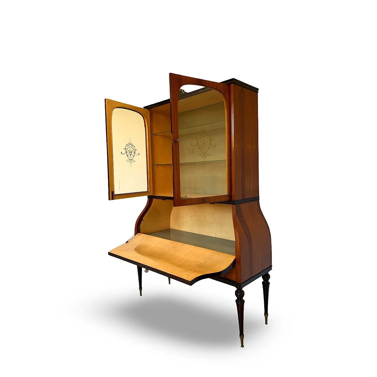 Italian Mid-Century Louis XV Style Marquetry Secrétaire Bookcase, 1960 8