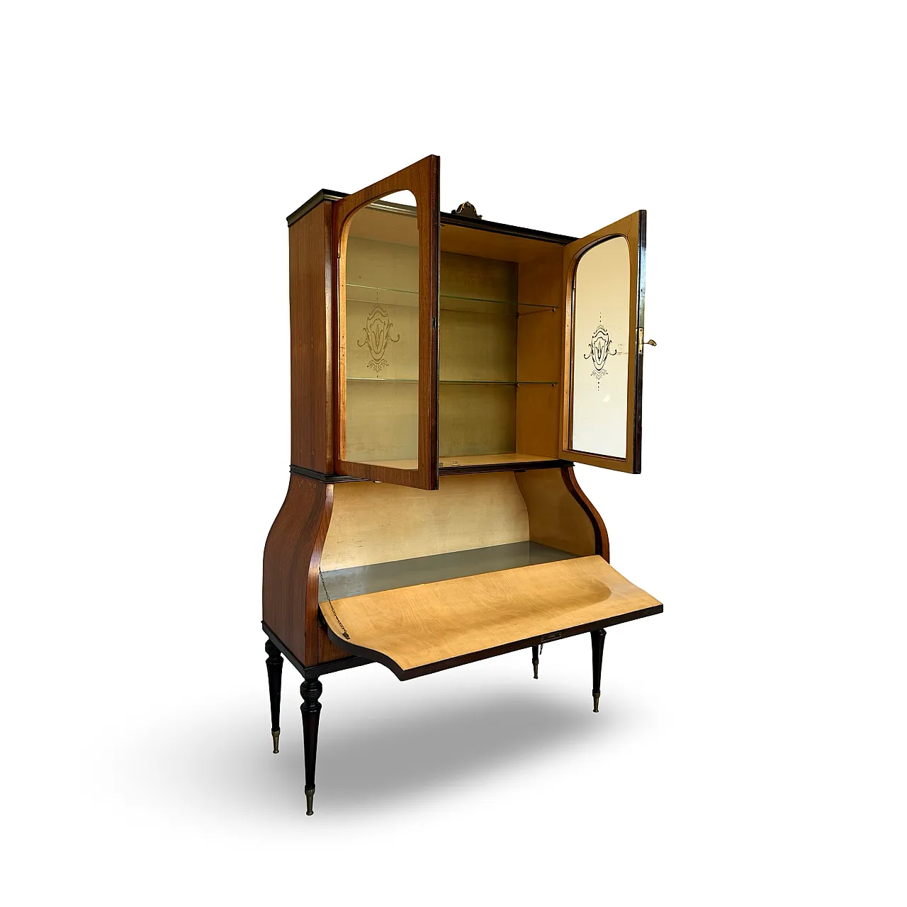 Italian Mid-Century Louis XV Style Marquetry Secrétaire Bookcase, 1960 9