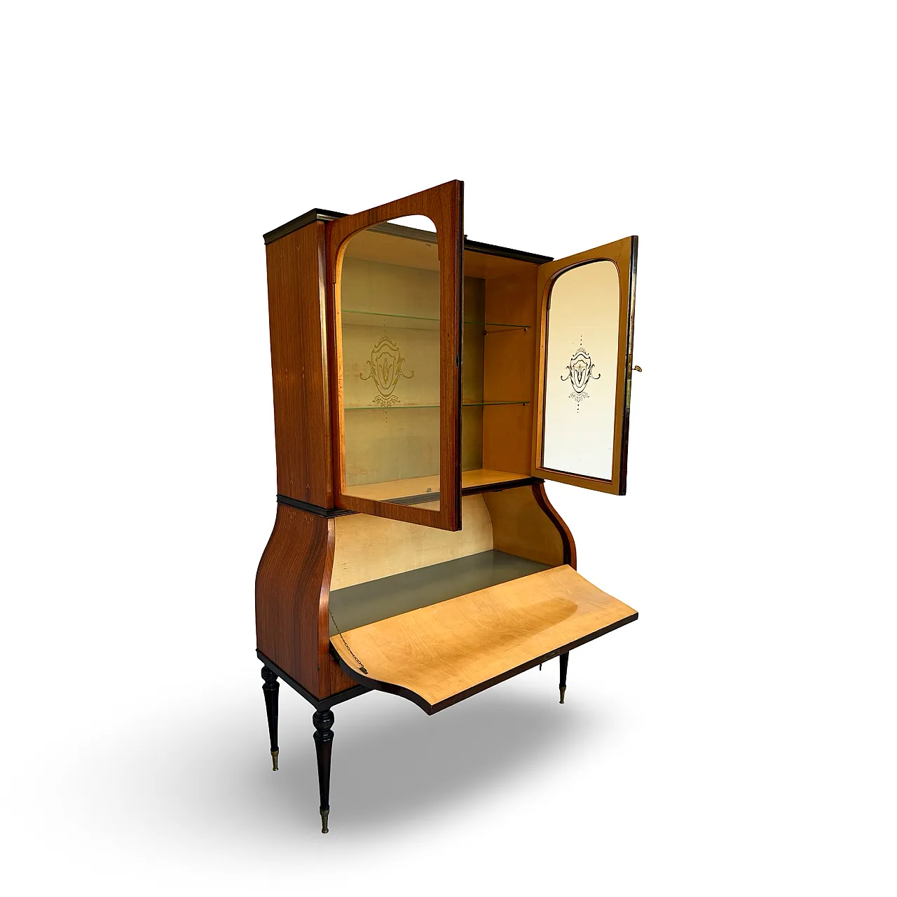 Italian Mid-Century Louis XV Style Marquetry Secrétaire Bookcase, 1960 10