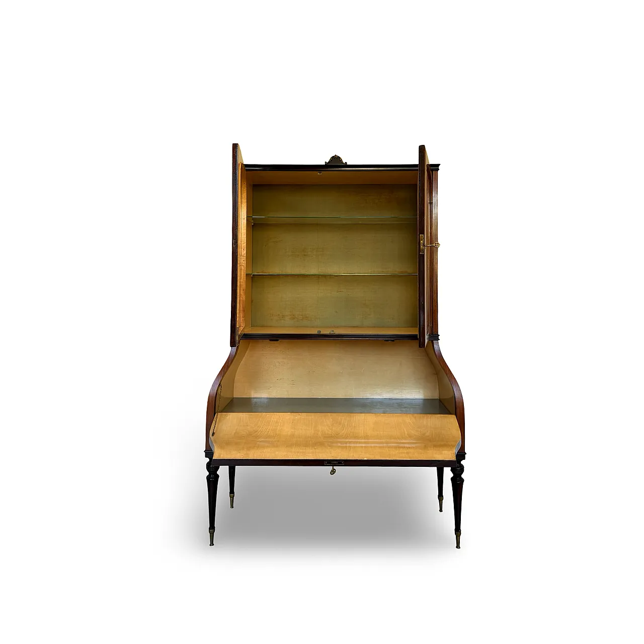 Italian Mid-Century Louis XV Style Marquetry Secrétaire Bookcase, 1960 11