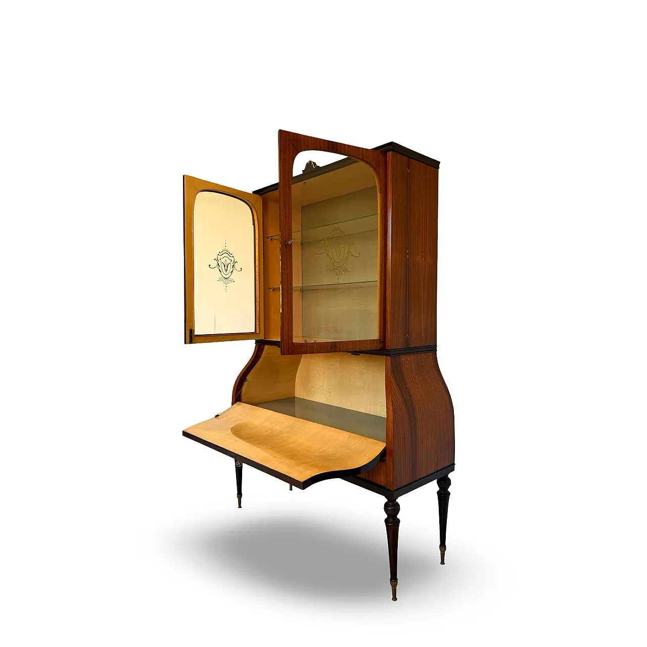 Italian Mid-Century Louis XV Style Marquetry Secrétaire Bookcase, 1960 12