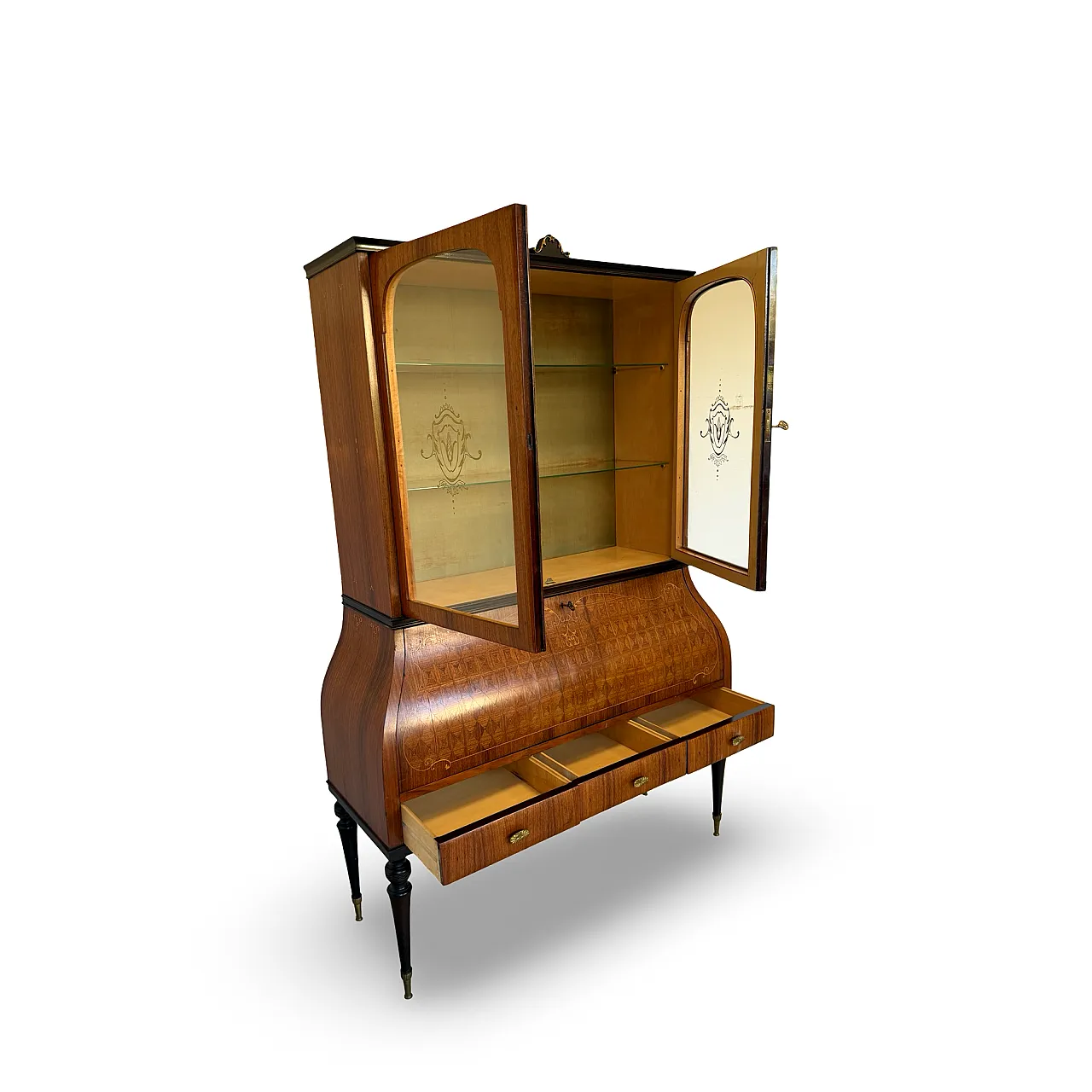 Italian Mid-Century Louis XV Style Marquetry Secrétaire Bookcase, 1960 13