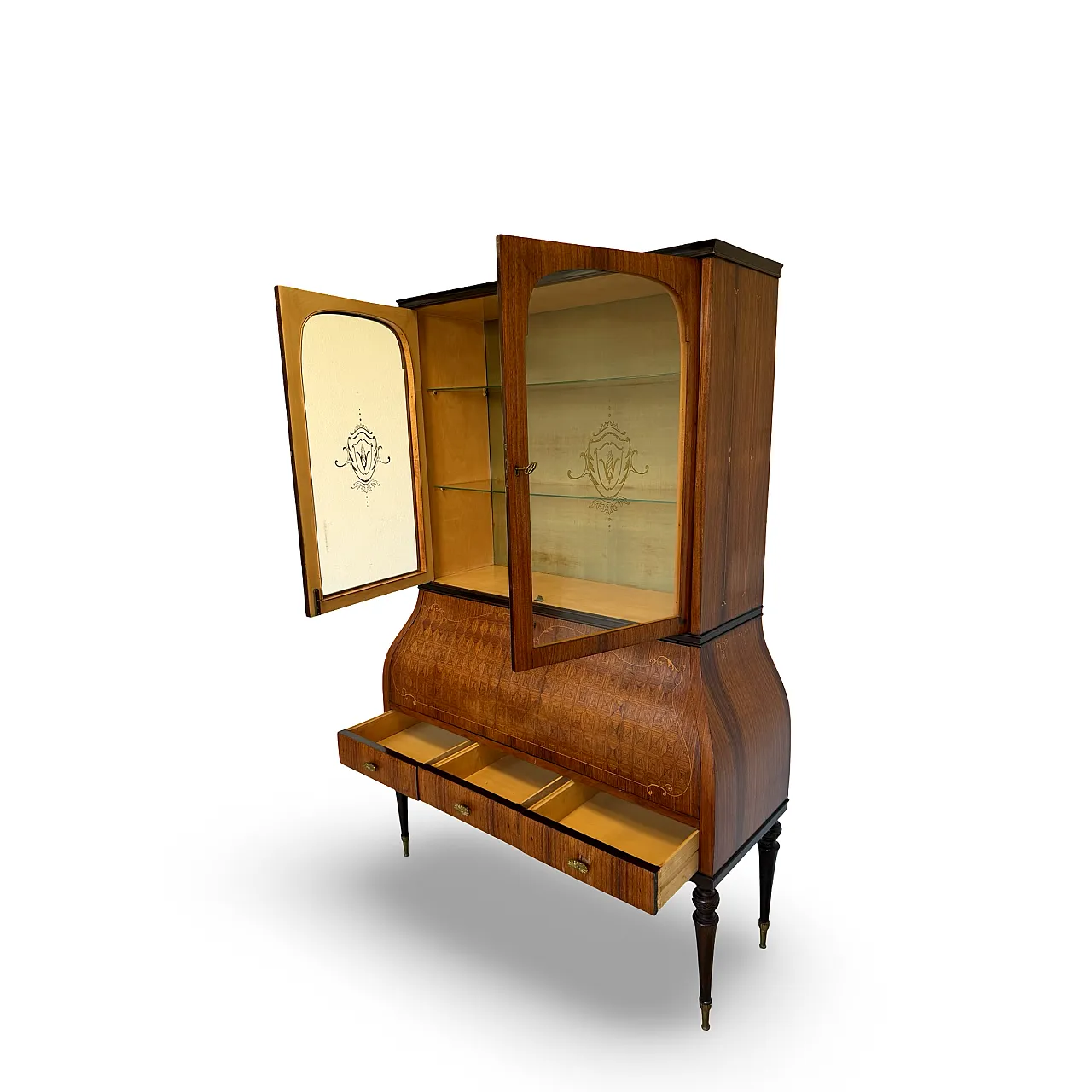 Italian Mid-Century Louis XV Style Marquetry Secrétaire Bookcase, 1960 14