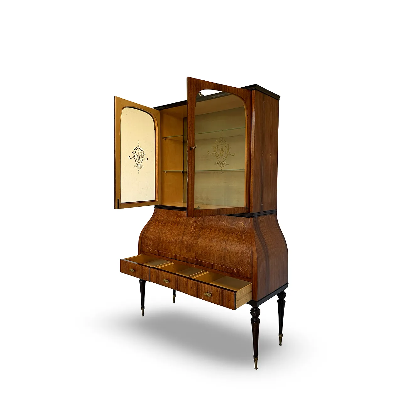 Italian Mid-Century Louis XV Style Marquetry Secrétaire Bookcase, 1960 15