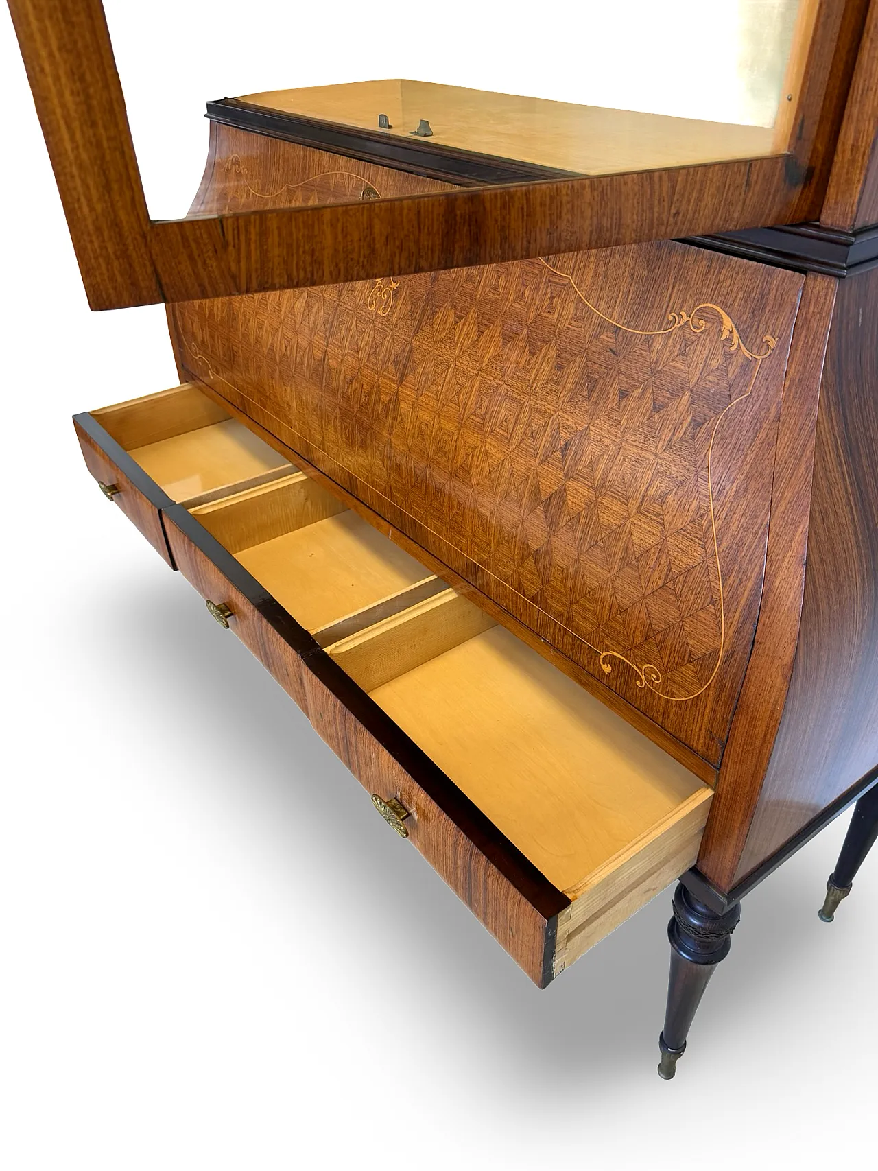 Italian Mid-Century Louis XV Style Marquetry Secrétaire Bookcase, 1960 22