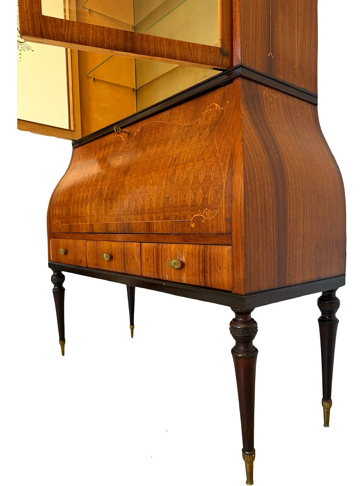 Italian Mid-Century Louis XV Style Marquetry Secrétaire Bookcase, 1960 24