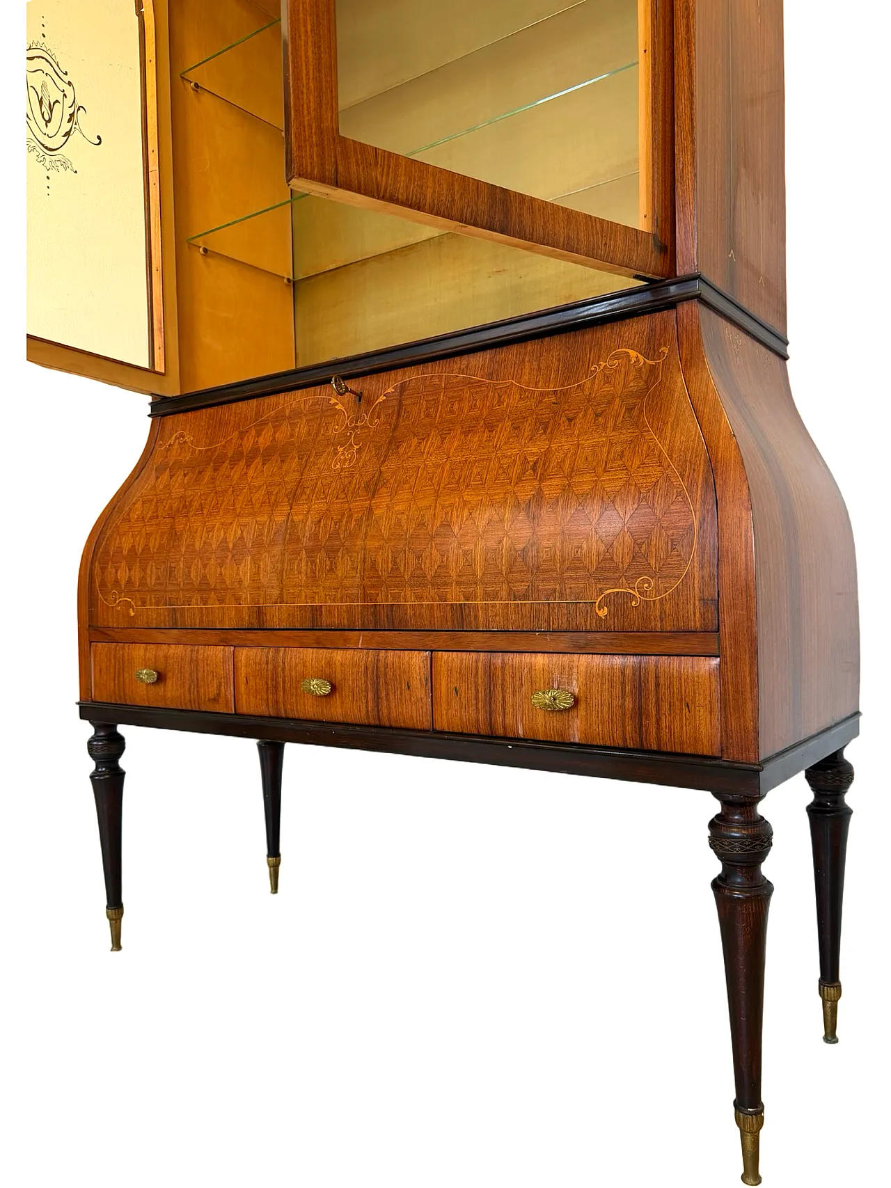 Italian Mid-Century Louis XV Style Marquetry Secrétaire Bookcase, 1960 27