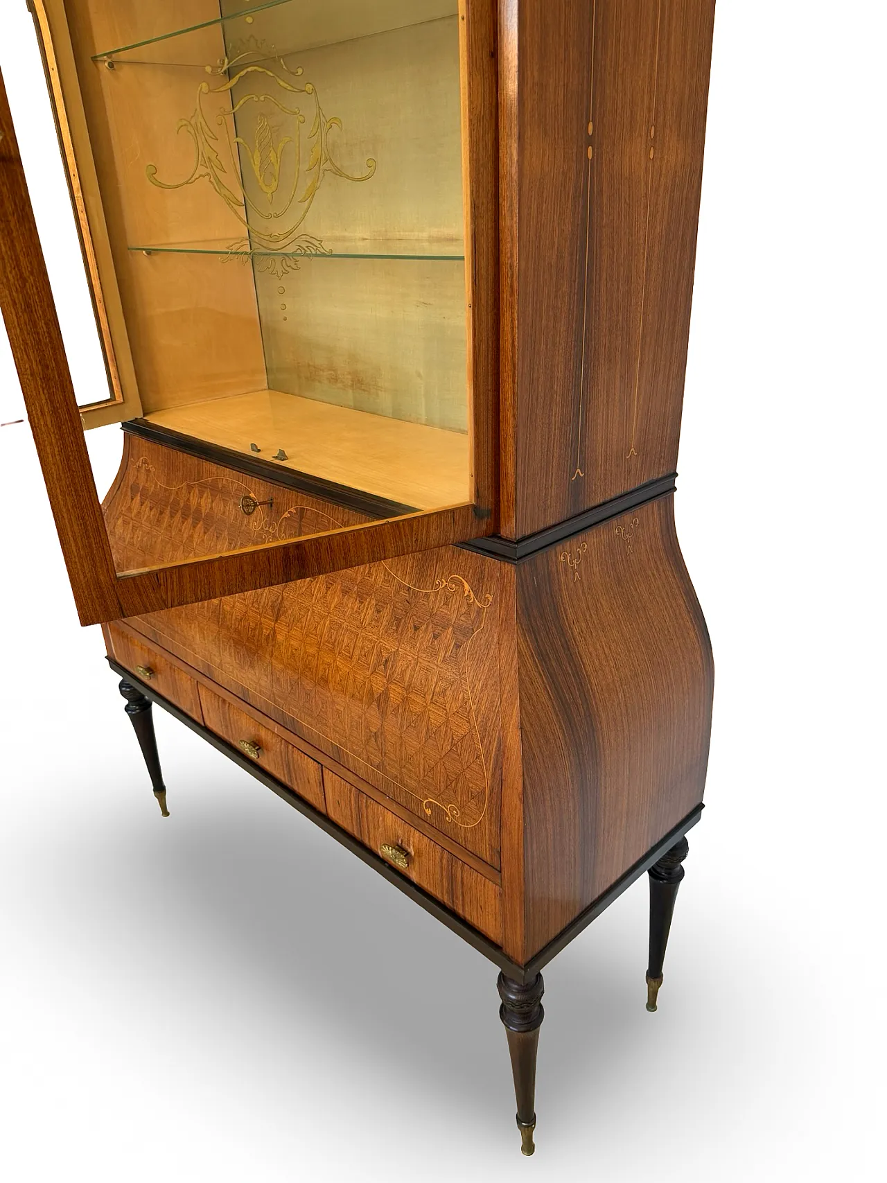 Italian Mid-Century Louis XV Style Marquetry Secrétaire Bookcase, 1960 28