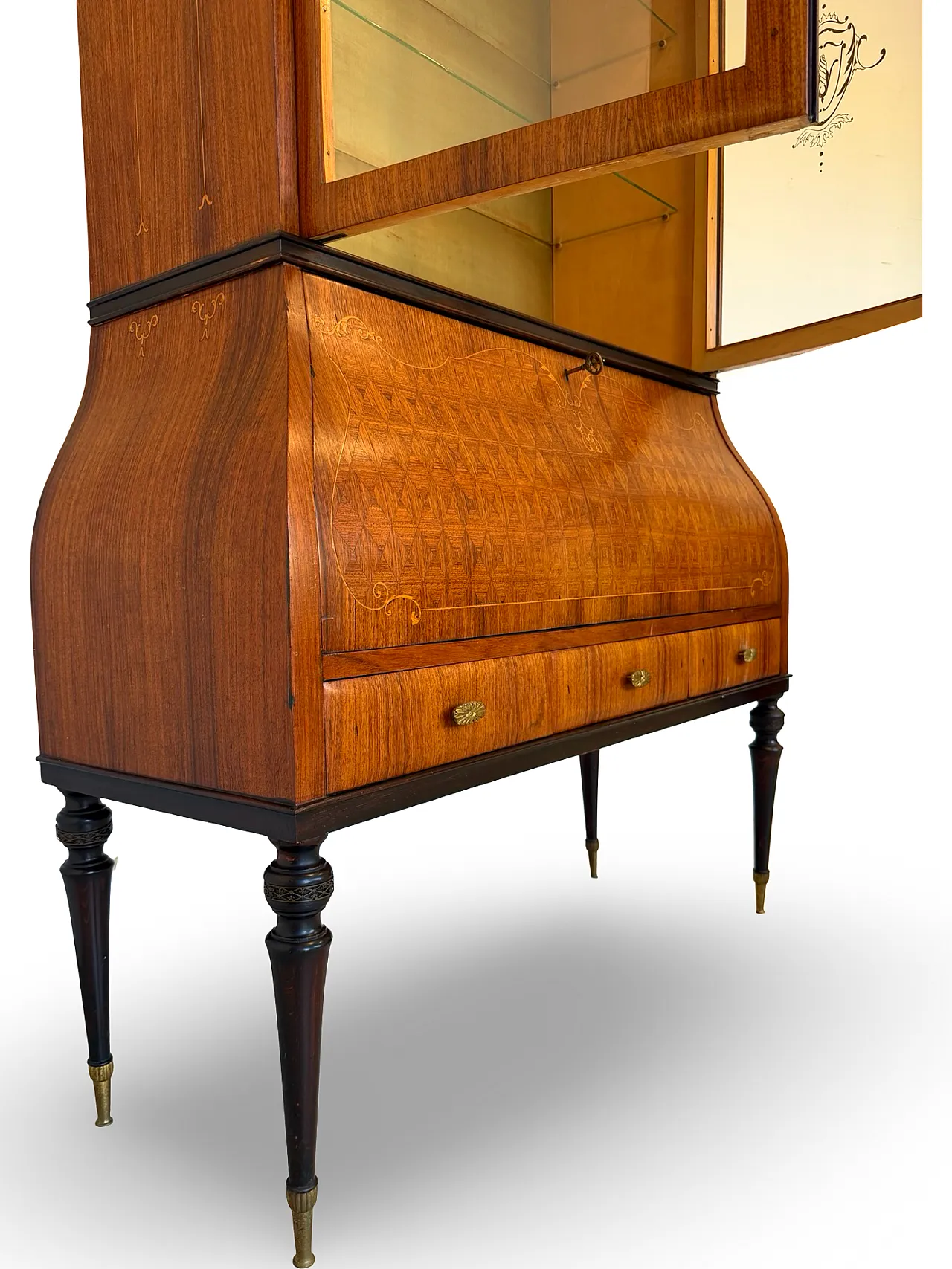 Italian Mid-Century Louis XV Style Marquetry Secrétaire Bookcase, 1960 29