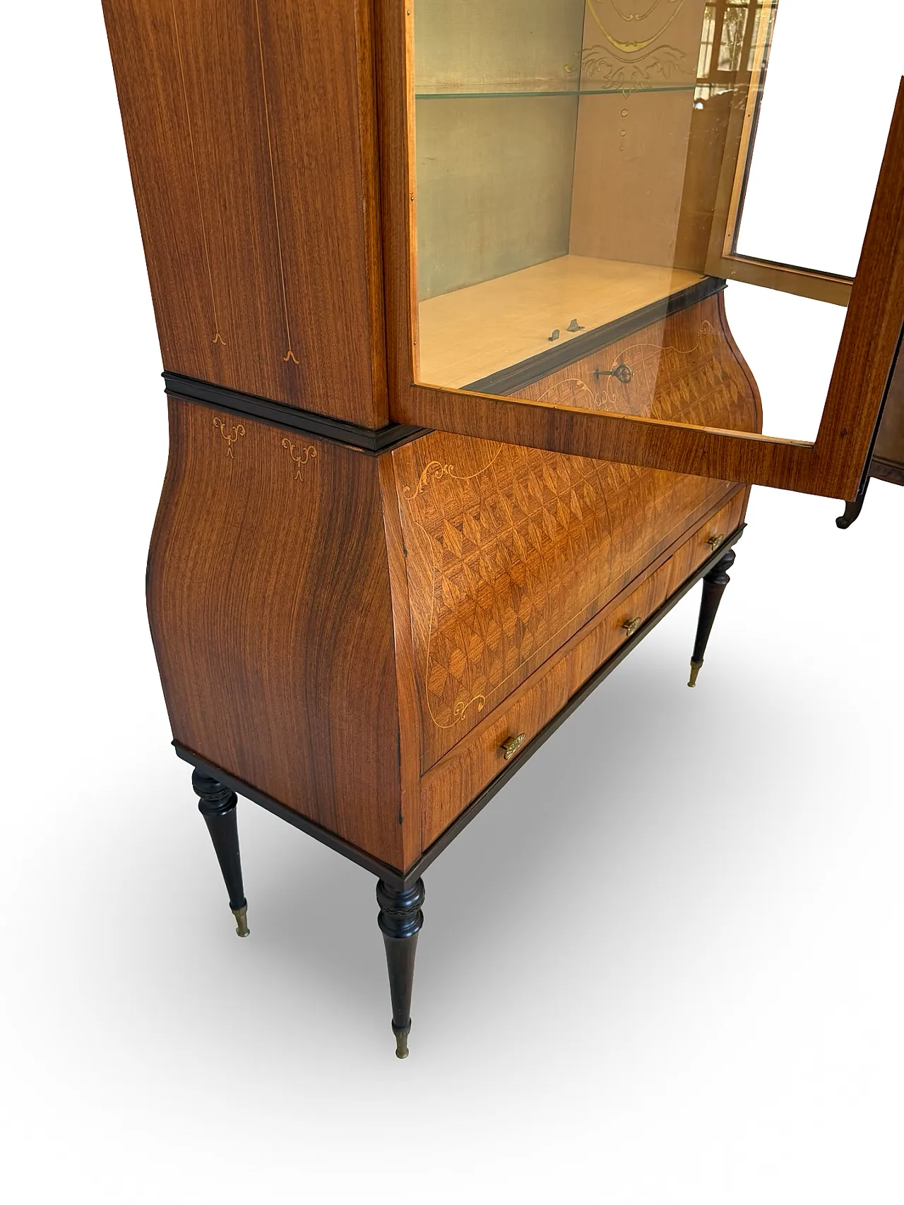 Italian Mid-Century Louis XV Style Marquetry Secrétaire Bookcase, 1960 30
