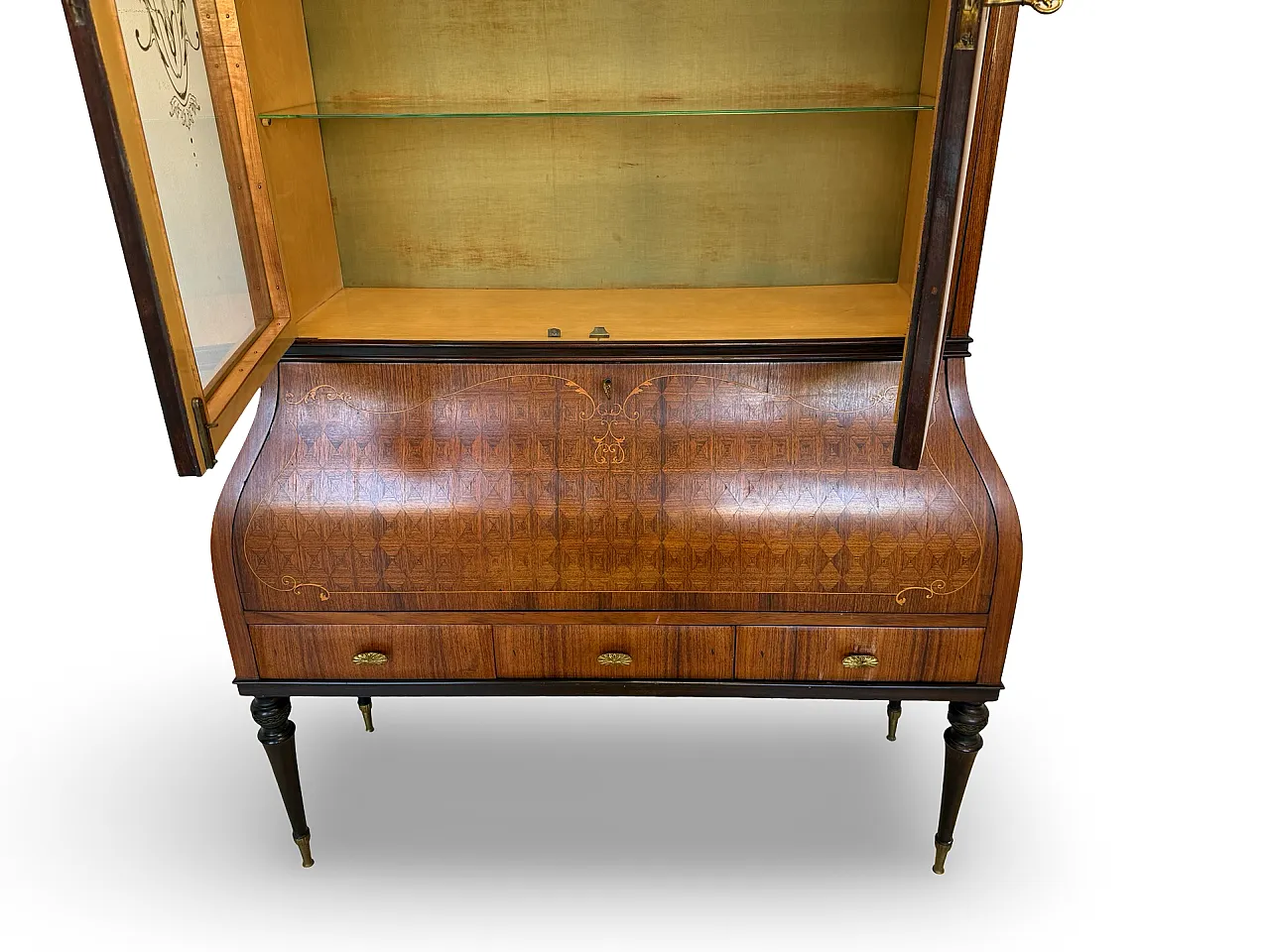 Italian Mid-Century Louis XV Style Marquetry Secrétaire Bookcase, 1960 31