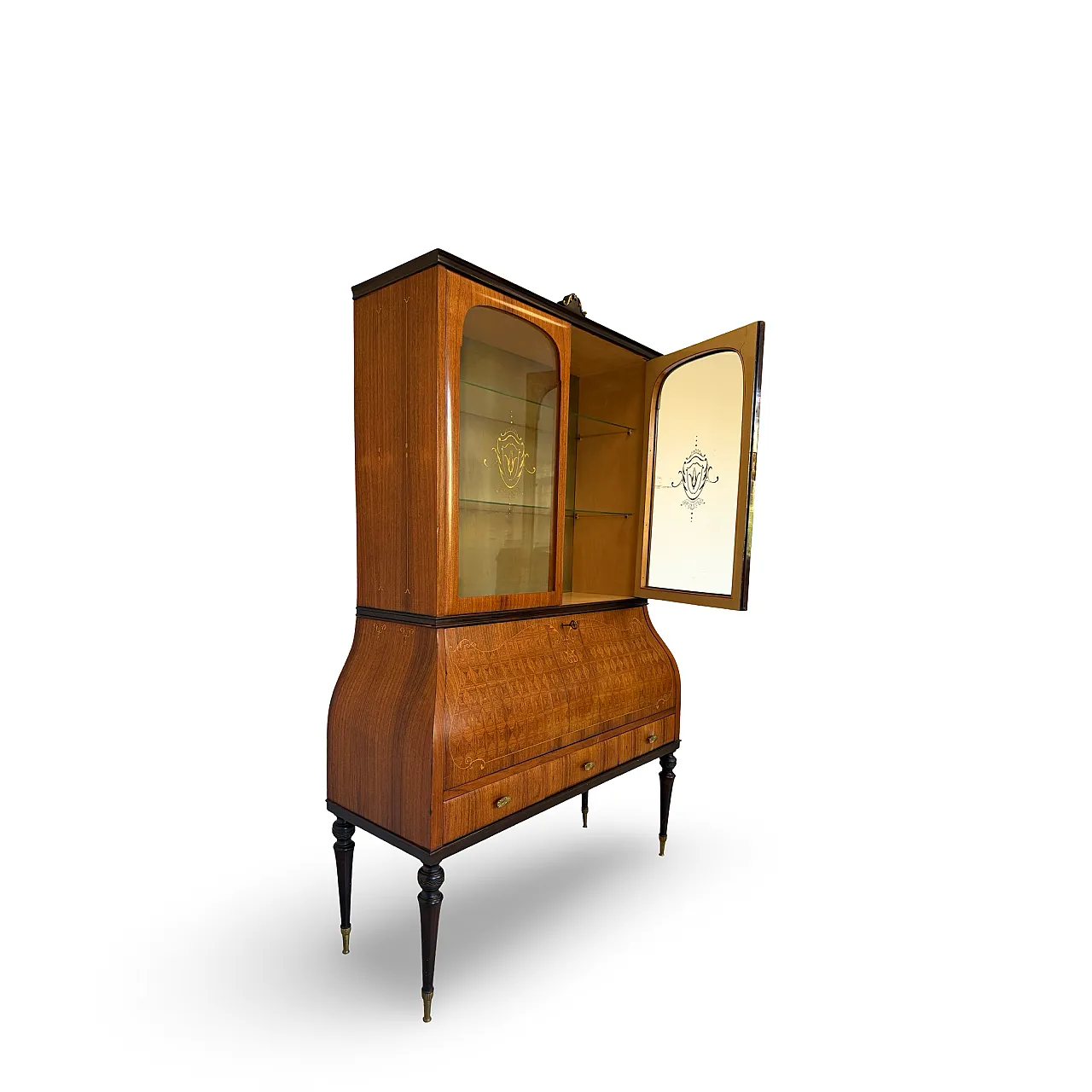 Italian Mid-Century Louis XV Style Marquetry Secrétaire Bookcase, 1960 32