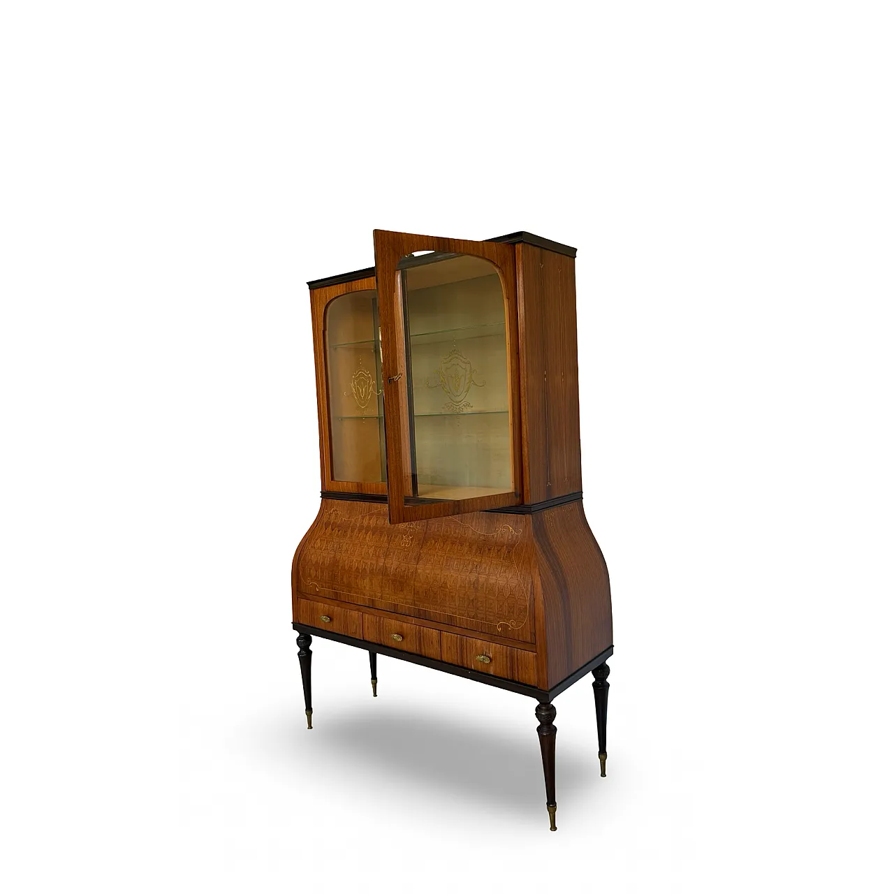 Italian Mid-Century Louis XV Style Marquetry Secrétaire Bookcase, 1960 33