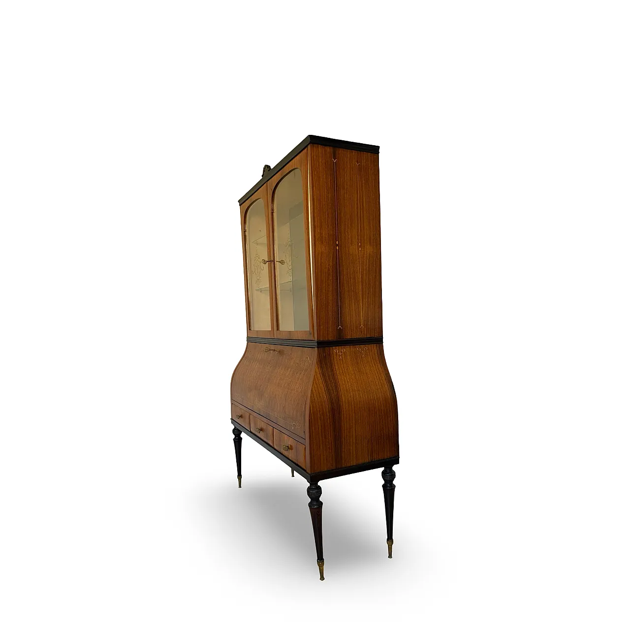 Italian Mid-Century Louis XV Style Marquetry Secrétaire Bookcase, 1960 35