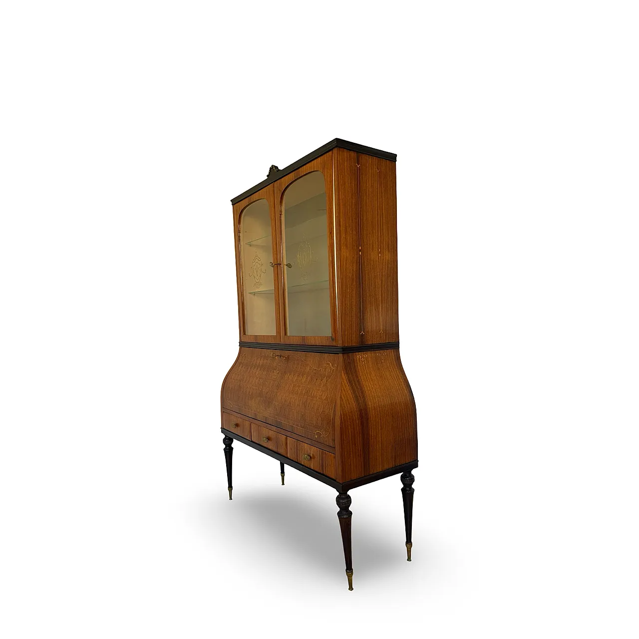 Italian Mid-Century Louis XV Style Marquetry Secrétaire Bookcase, 1960 36
