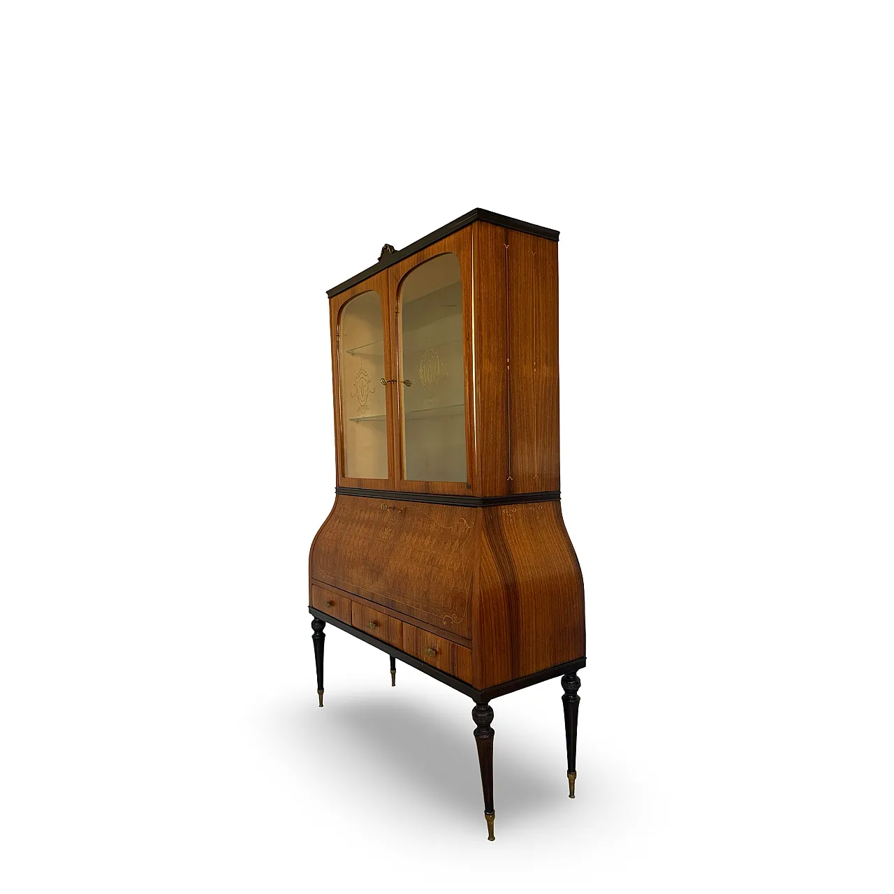 Italian Mid-Century Louis XV Style Marquetry Secrétaire Bookcase, 1960 37