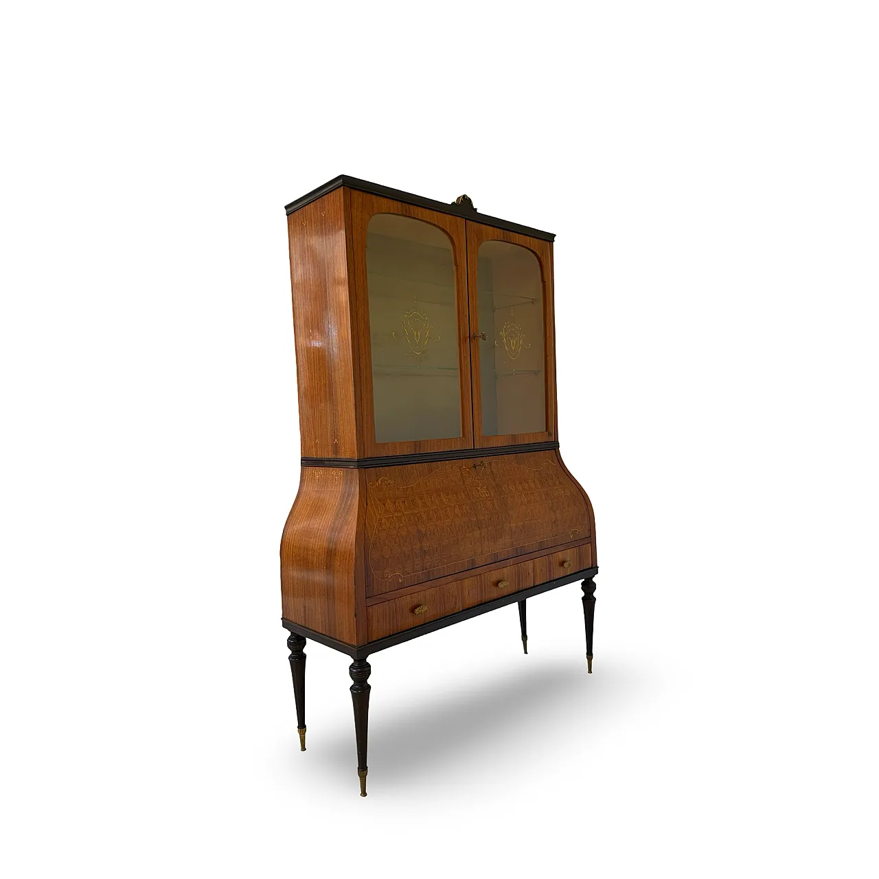 Italian Mid-Century Louis XV Style Marquetry Secrétaire Bookcase, 1960 41