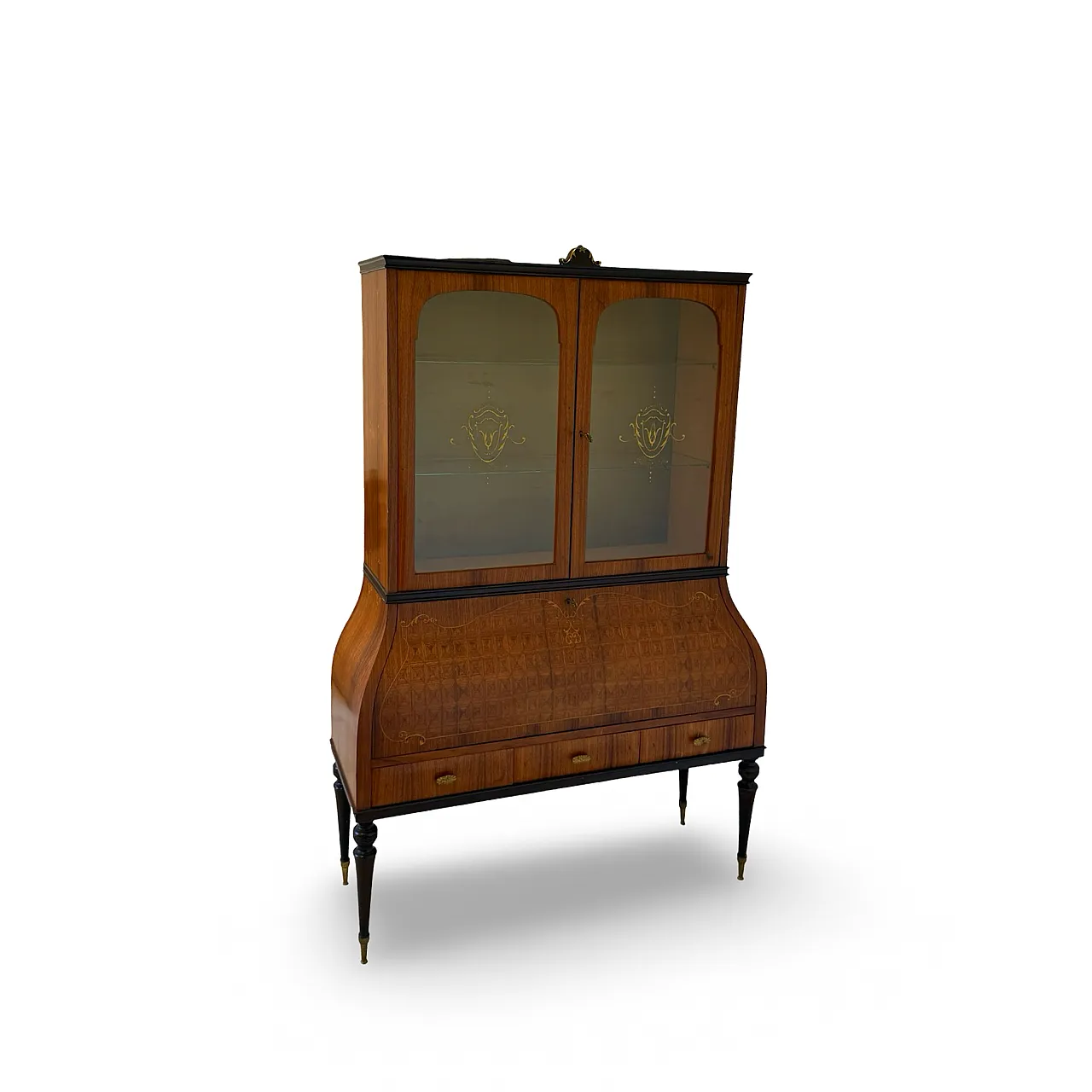 Italian Mid-Century Louis XV Style Marquetry Secrétaire Bookcase, 1960 45