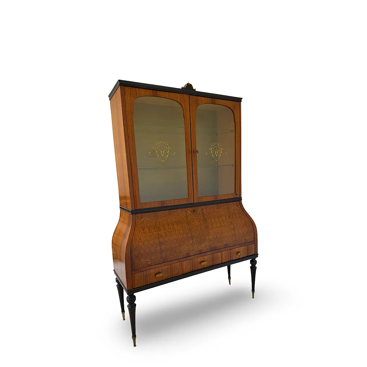 Italian Mid-Century Louis XV Style Marquetry Secrétaire Bookcase, 1960 46
