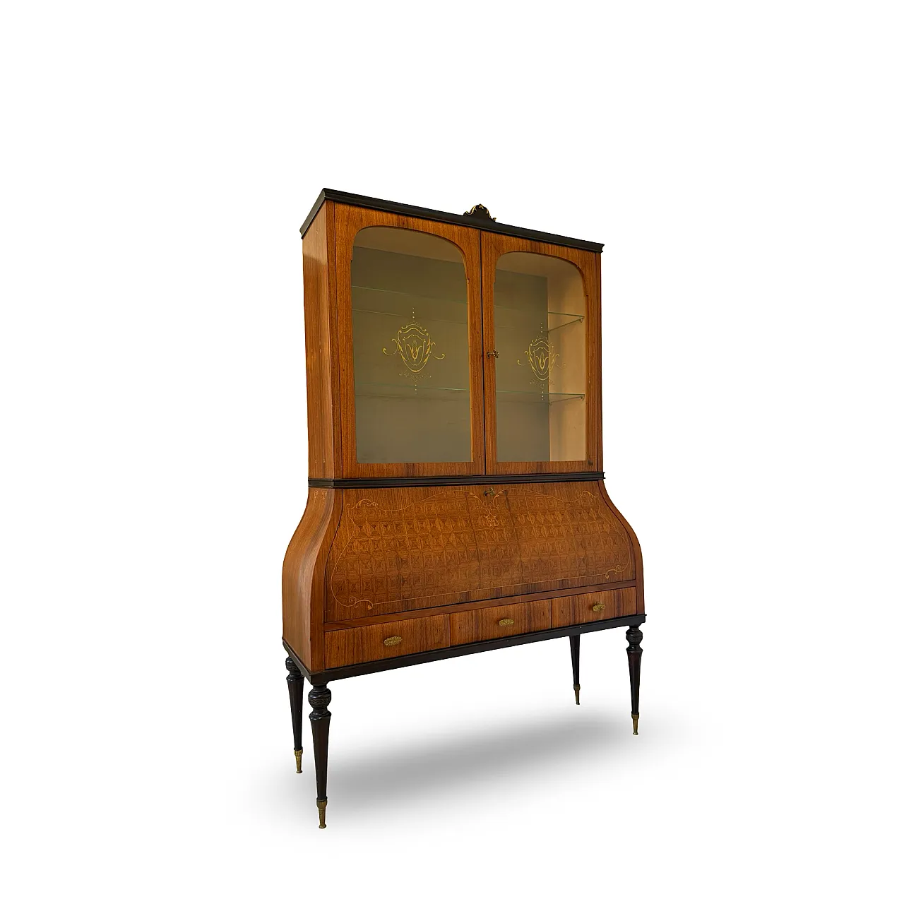Italian Mid-Century Louis XV Style Marquetry Secrétaire Bookcase, 1960 47