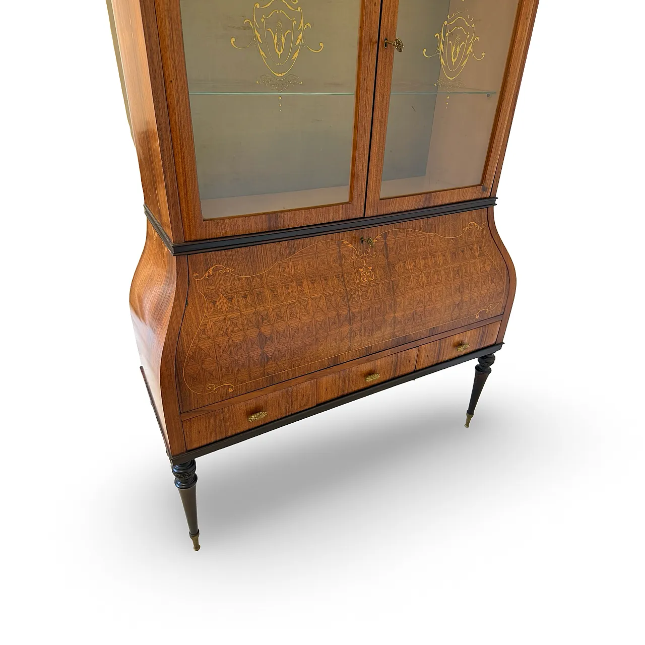 Italian Mid-Century Louis XV Style Marquetry Secrétaire Bookcase, 1960 49