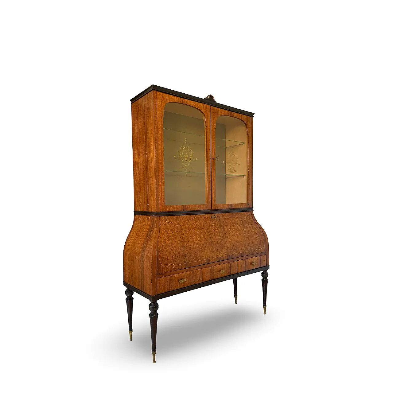 Italian Mid-Century Louis XV Style Marquetry Secrétaire Bookcase, 1960 50