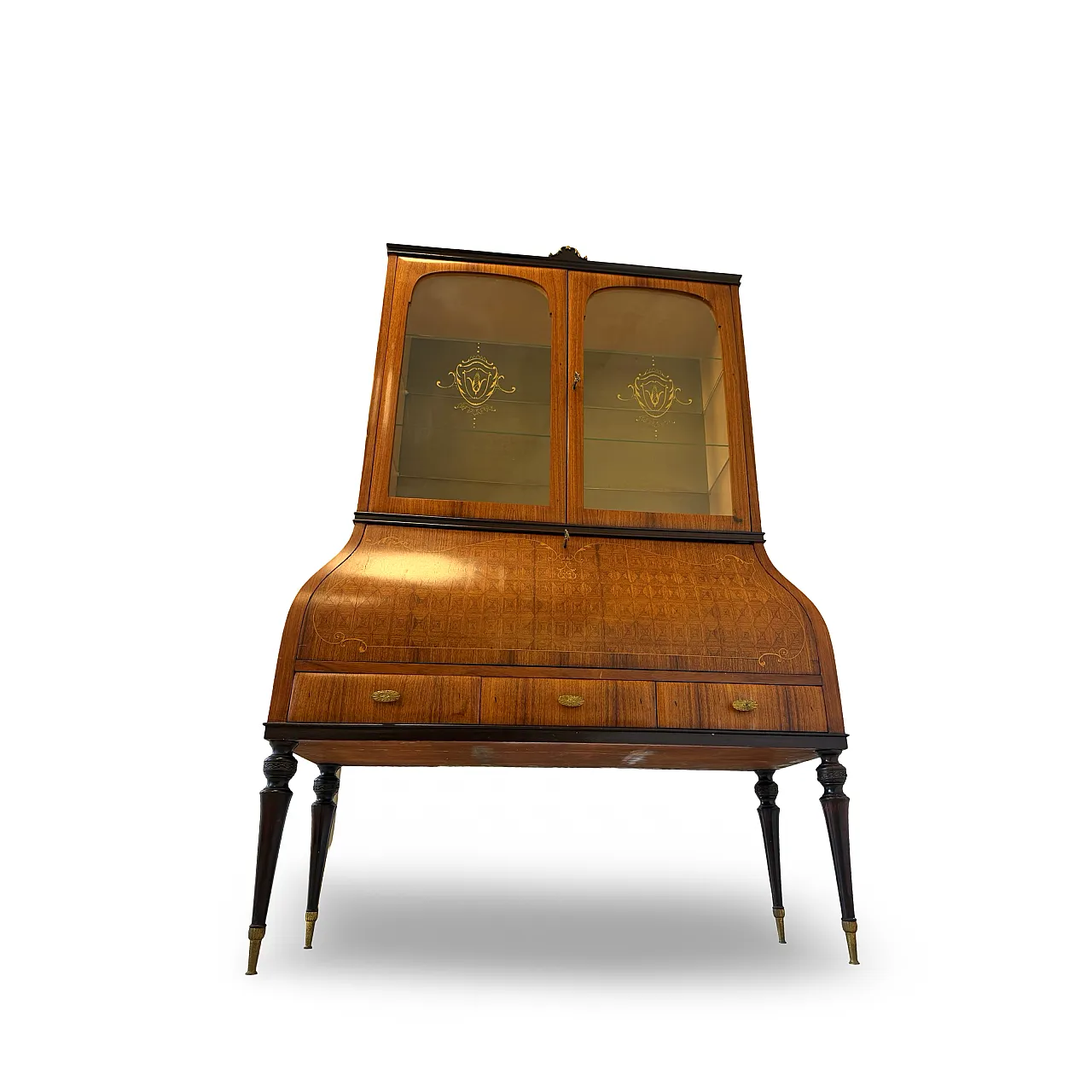 Italian Mid-Century Louis XV Style Marquetry Secrétaire Bookcase, 1960 52