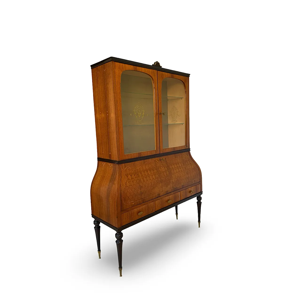 Italian Mid-Century Louis XV Style Marquetry Secrétaire Bookcase, 1960 53