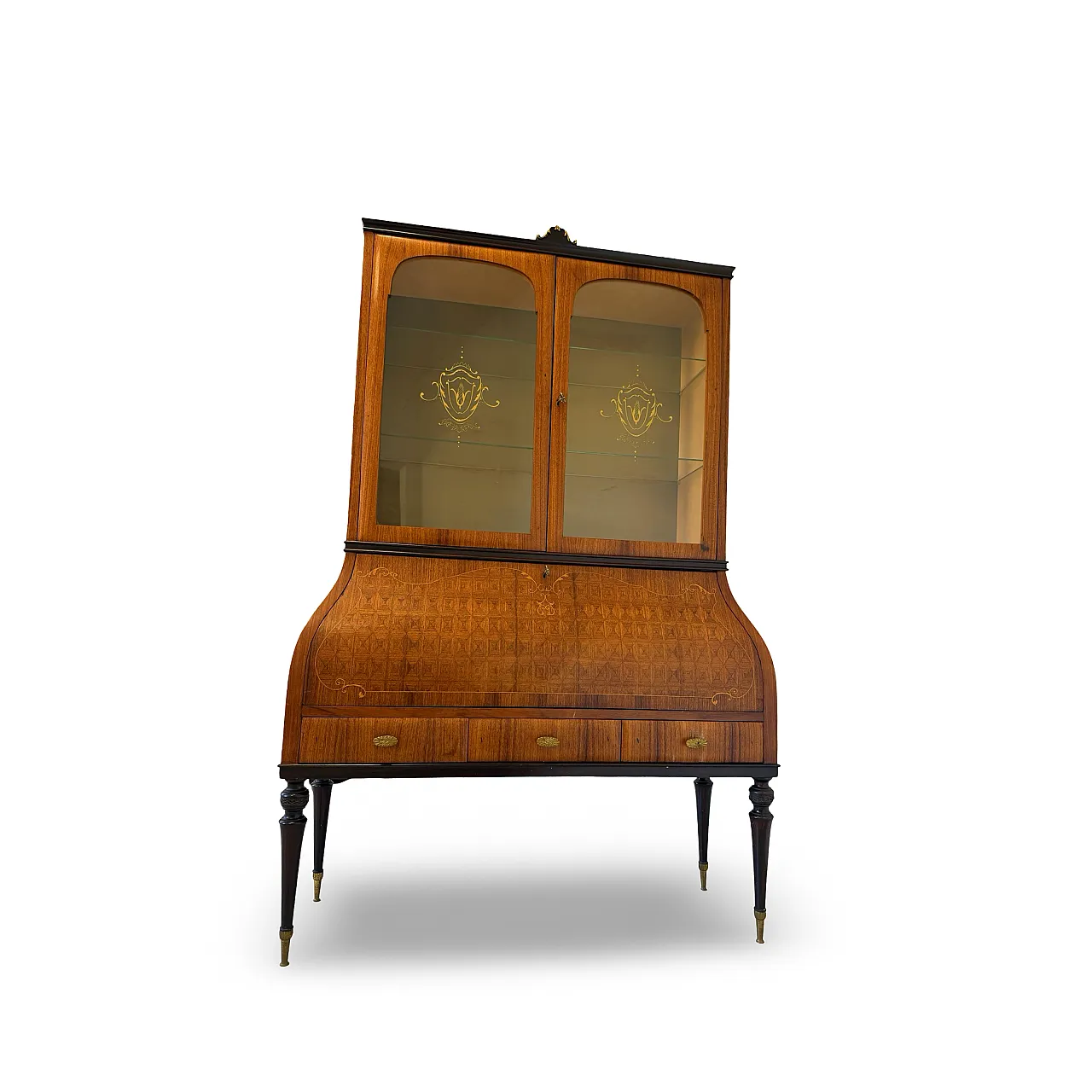 Italian Mid-Century Louis XV Style Marquetry Secrétaire Bookcase, 1960 56