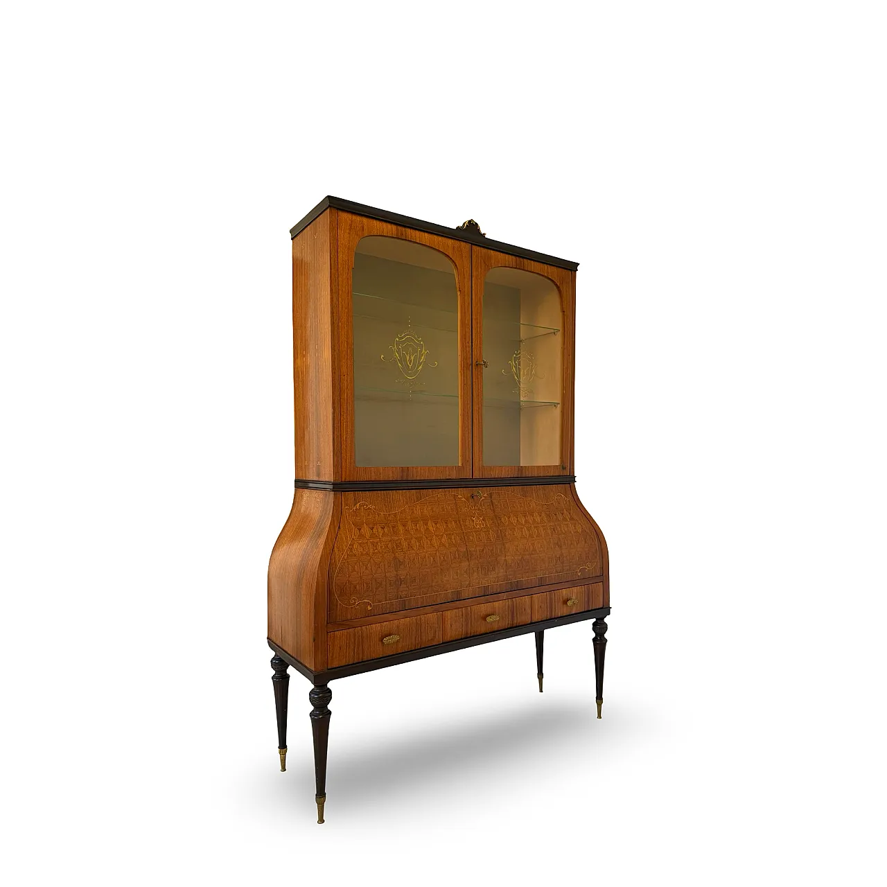 Italian Mid-Century Louis XV Style Marquetry Secrétaire Bookcase, 1960 57