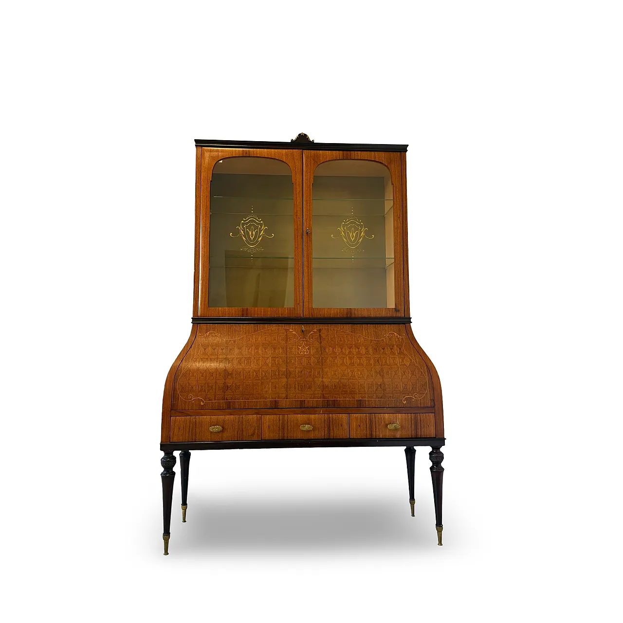 Italian Mid-Century Louis XV Style Marquetry Secrétaire Bookcase, 1960 58