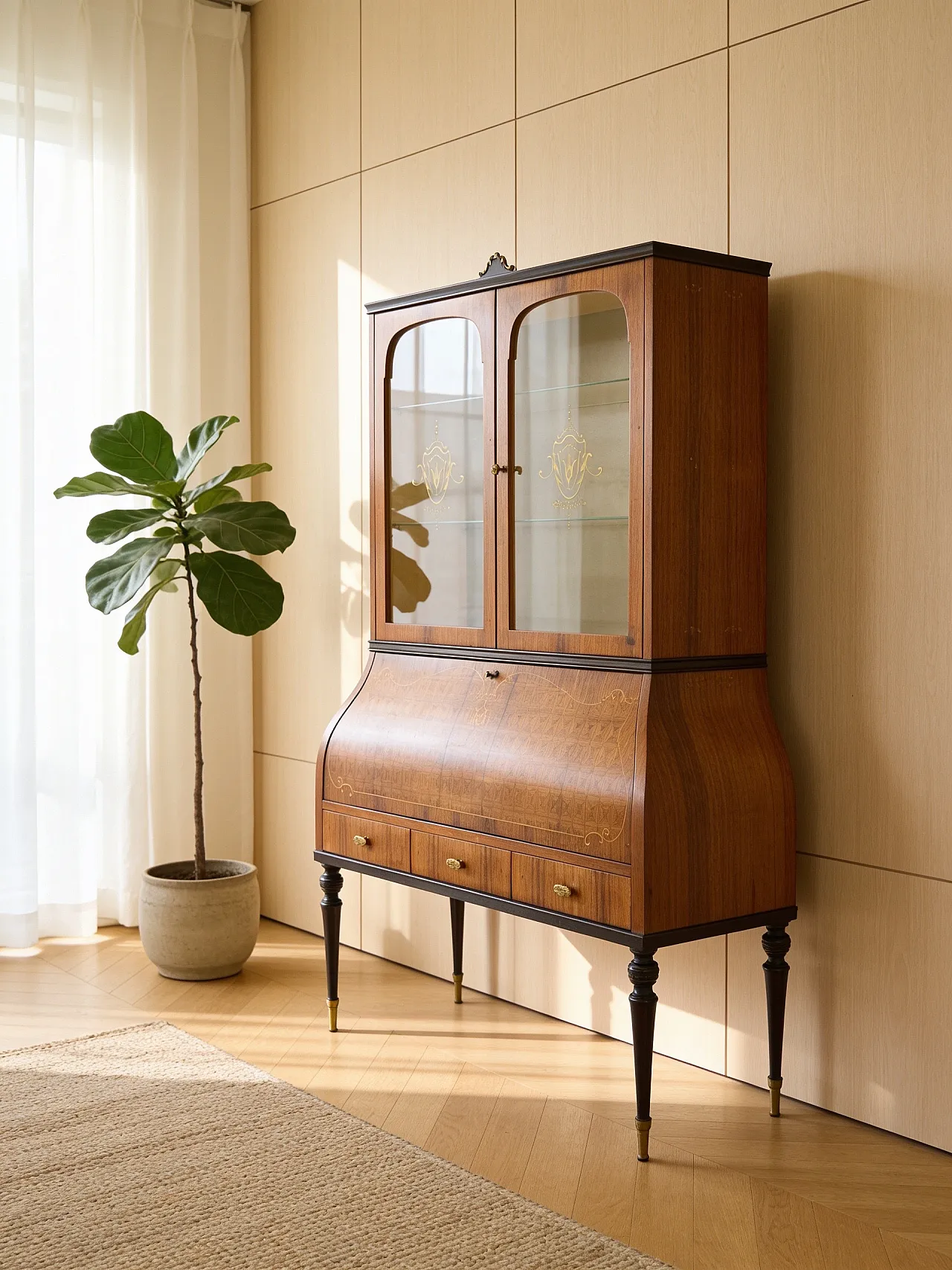 Italian Mid-Century Louis XV Style Marquetry Secrétaire Bookcase, 1960 59