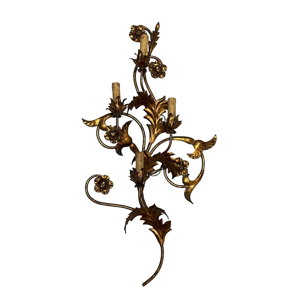 Pair of large golden Florentine wall lights, 1960s 2