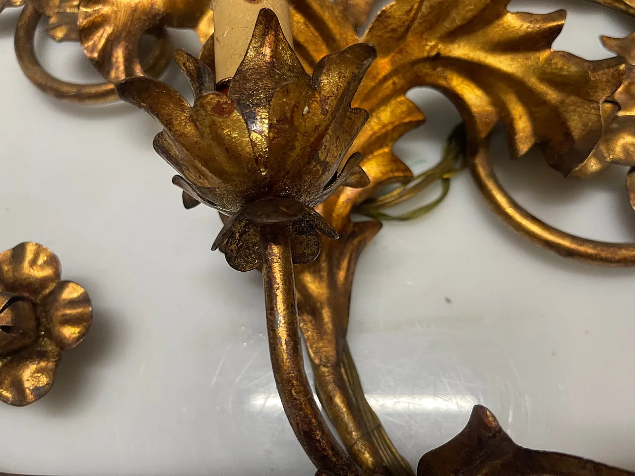 Pair of large golden Florentine wall lights, 1960s 6