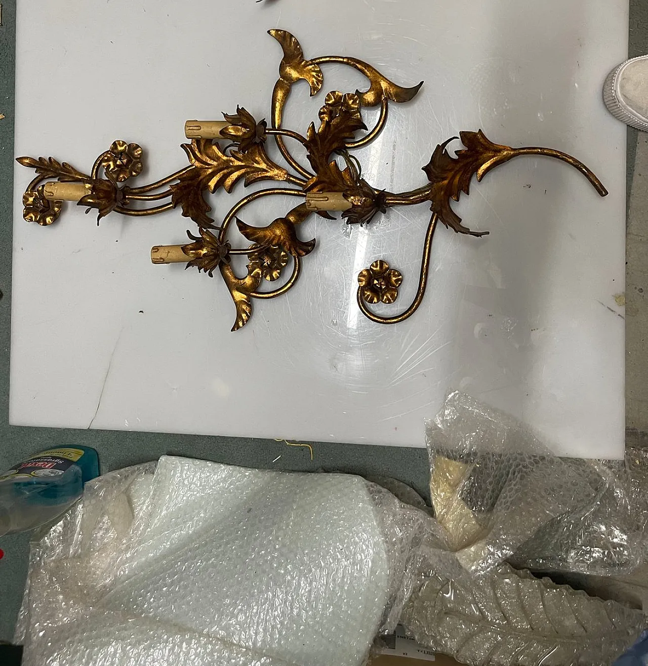 Pair of large golden Florentine wall lights, 1960s 7