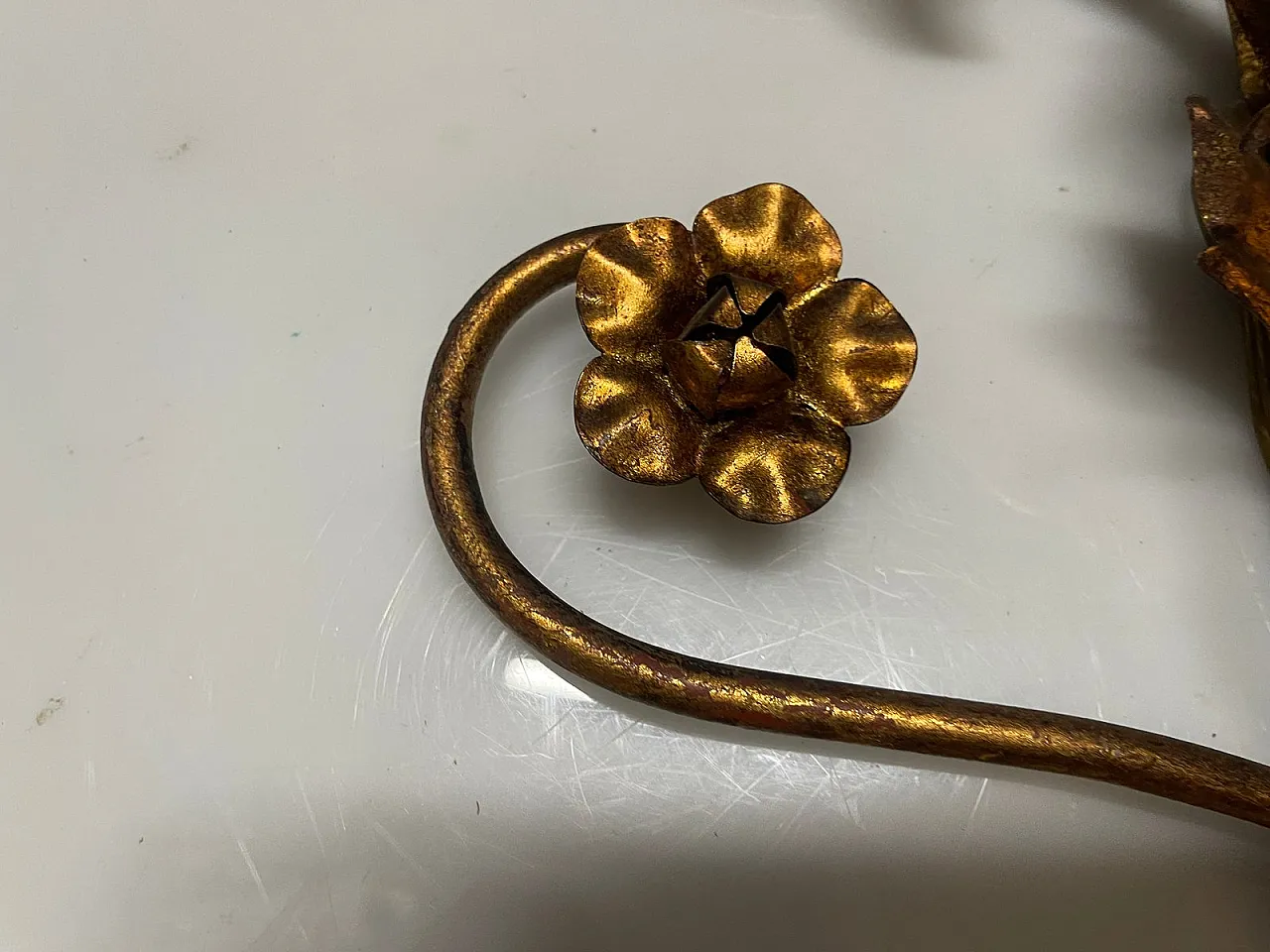 Pair of large golden Florentine wall lights, 1960s 8