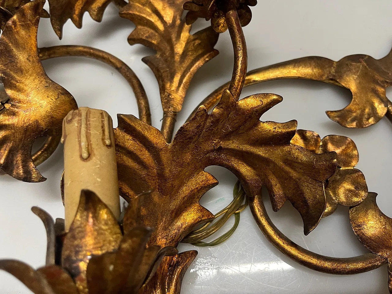 Pair of large golden Florentine wall lights, 1960s 11