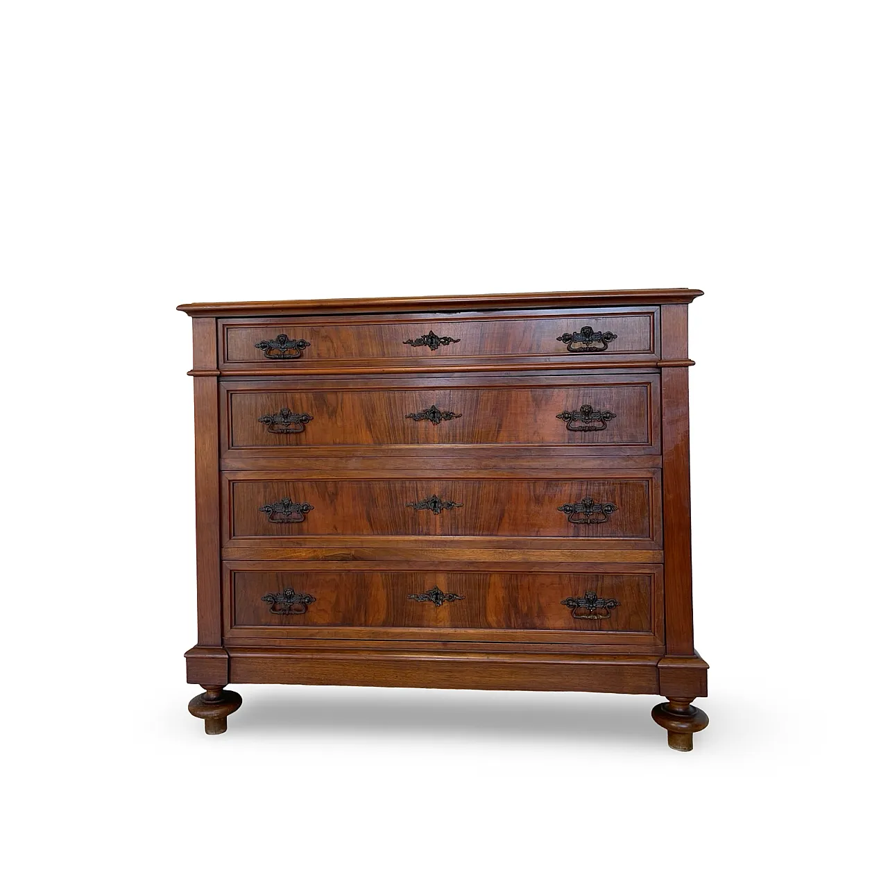 Italian Antique Walnut Chest of Drawers with Lion-Mask Bronze Handles 6
